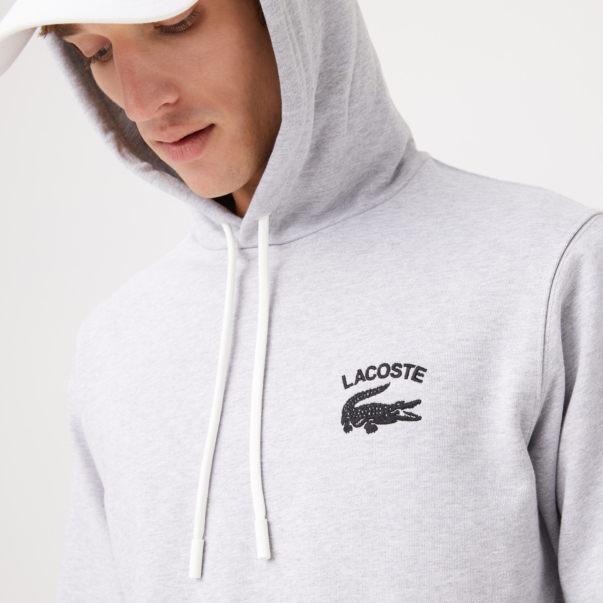 Lacoste Erkek Classic Fit Ayarlanabilir Kapüşonlu Baskılı Gri Sweatshirt