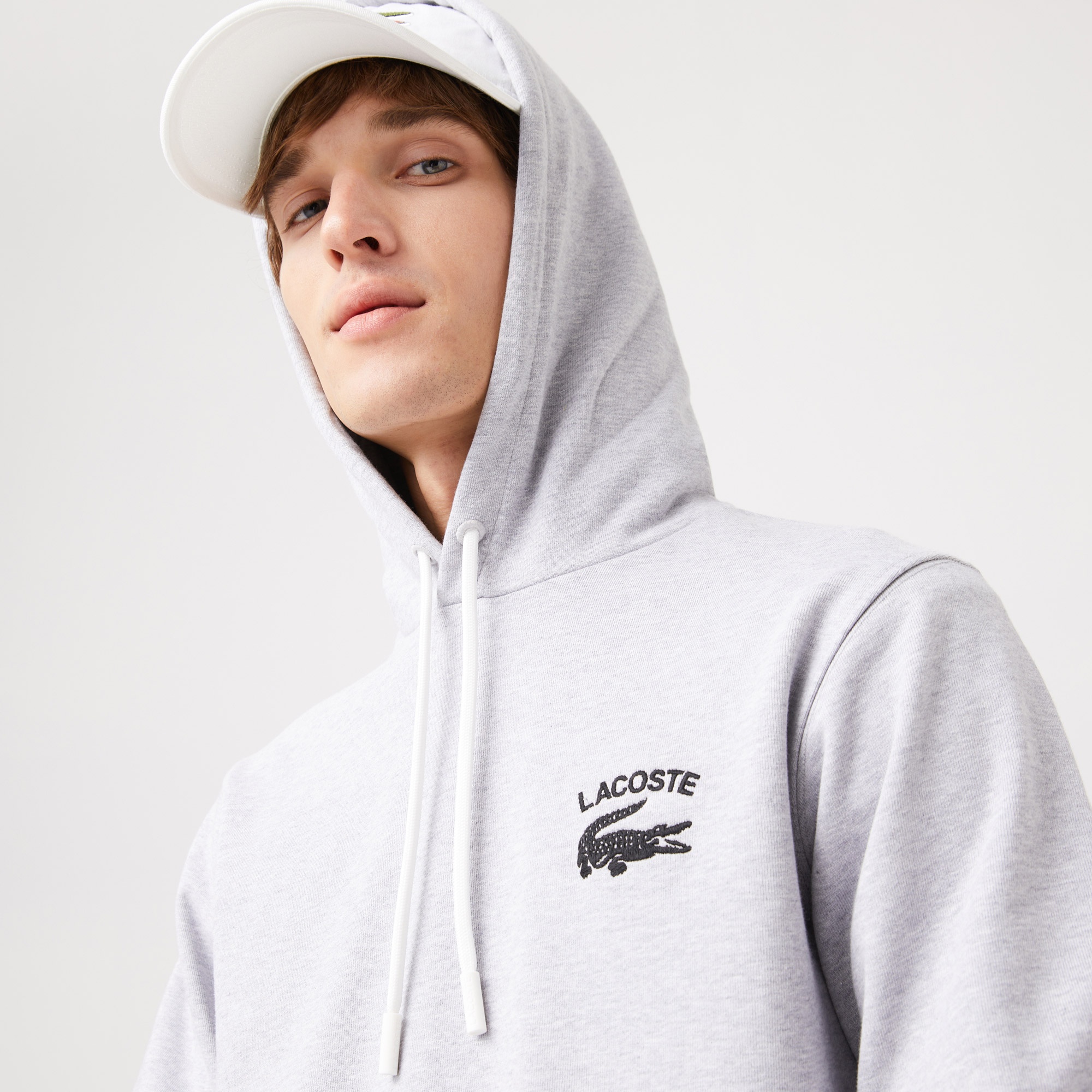 Lacoste Erkek Classic Fit Ayarlanabilir Kapüşonlu Baskılı Gri Sweatshirt