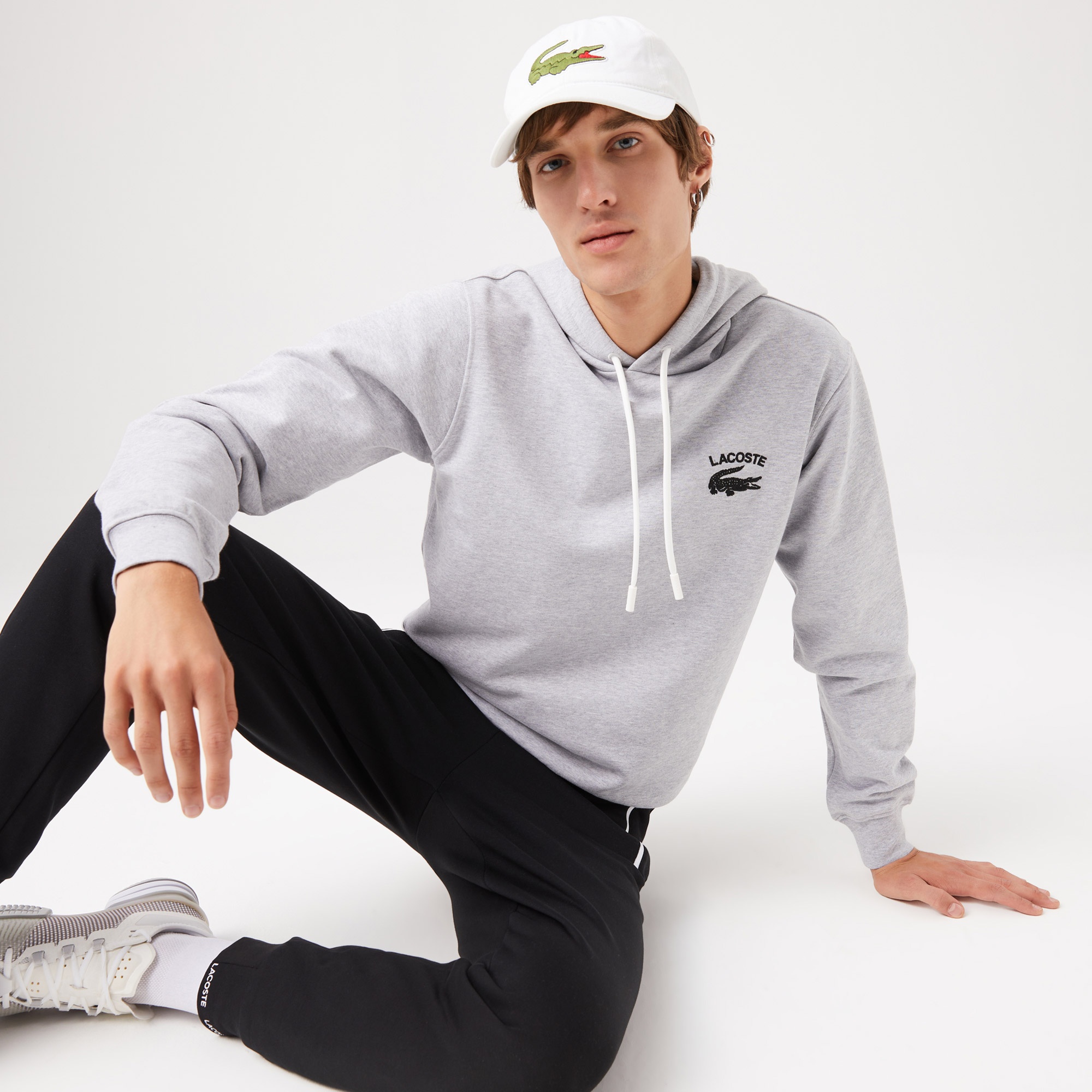 Lacoste Erkek Classic Fit Ayarlanabilir Kapüşonlu Baskılı Gri Sweatshirt