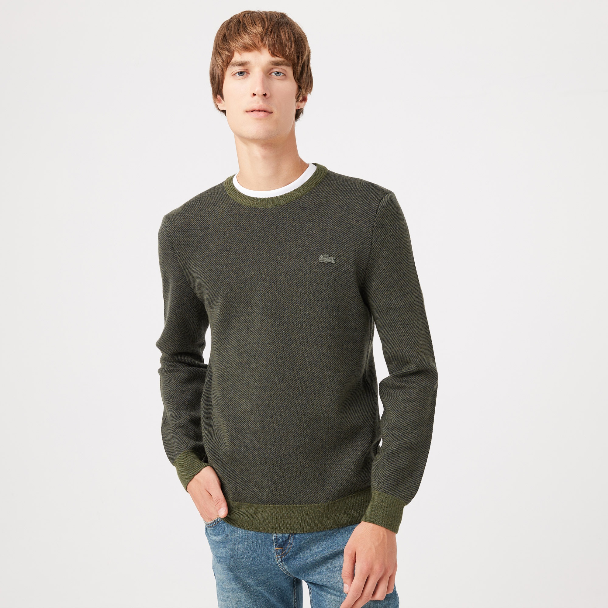 Lacoste Erkek Bisiklet Yaka Yün Koyu Yeşil Kazak