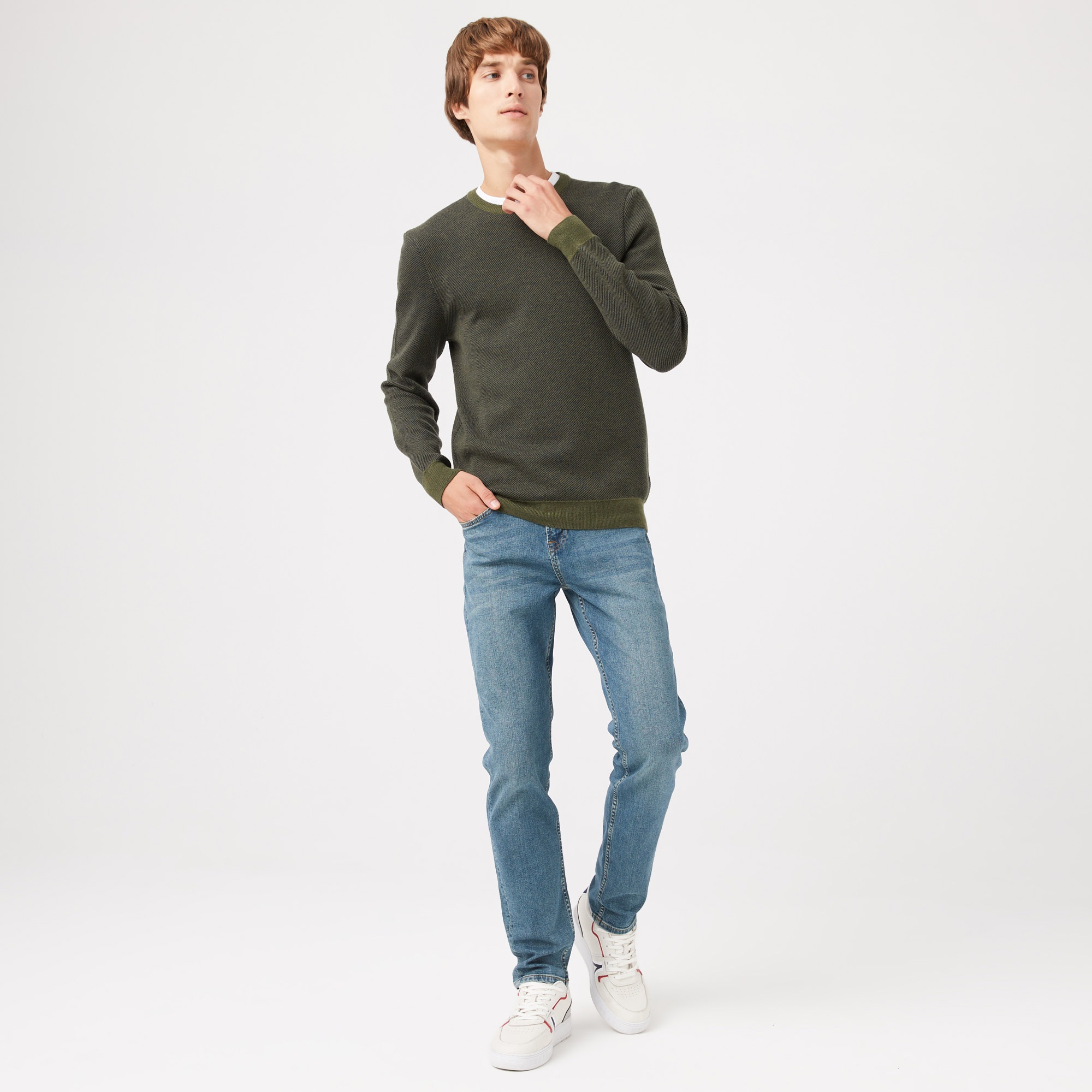 Lacoste Erkek Bisiklet Yaka Yün Koyu Yeşil Kazak