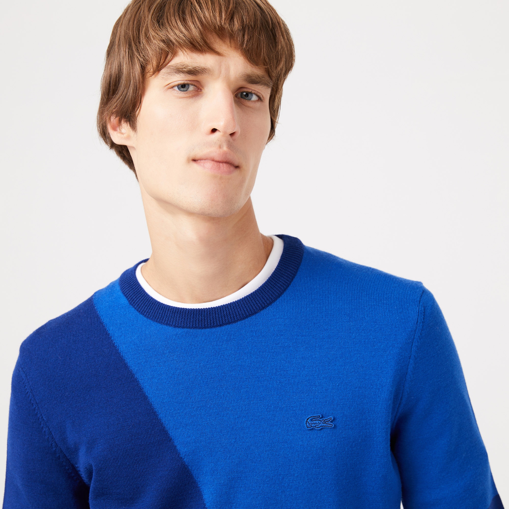Lacoste Erkek Bisiklet Yaka Renk Bloklu Yün Mavi Kazak