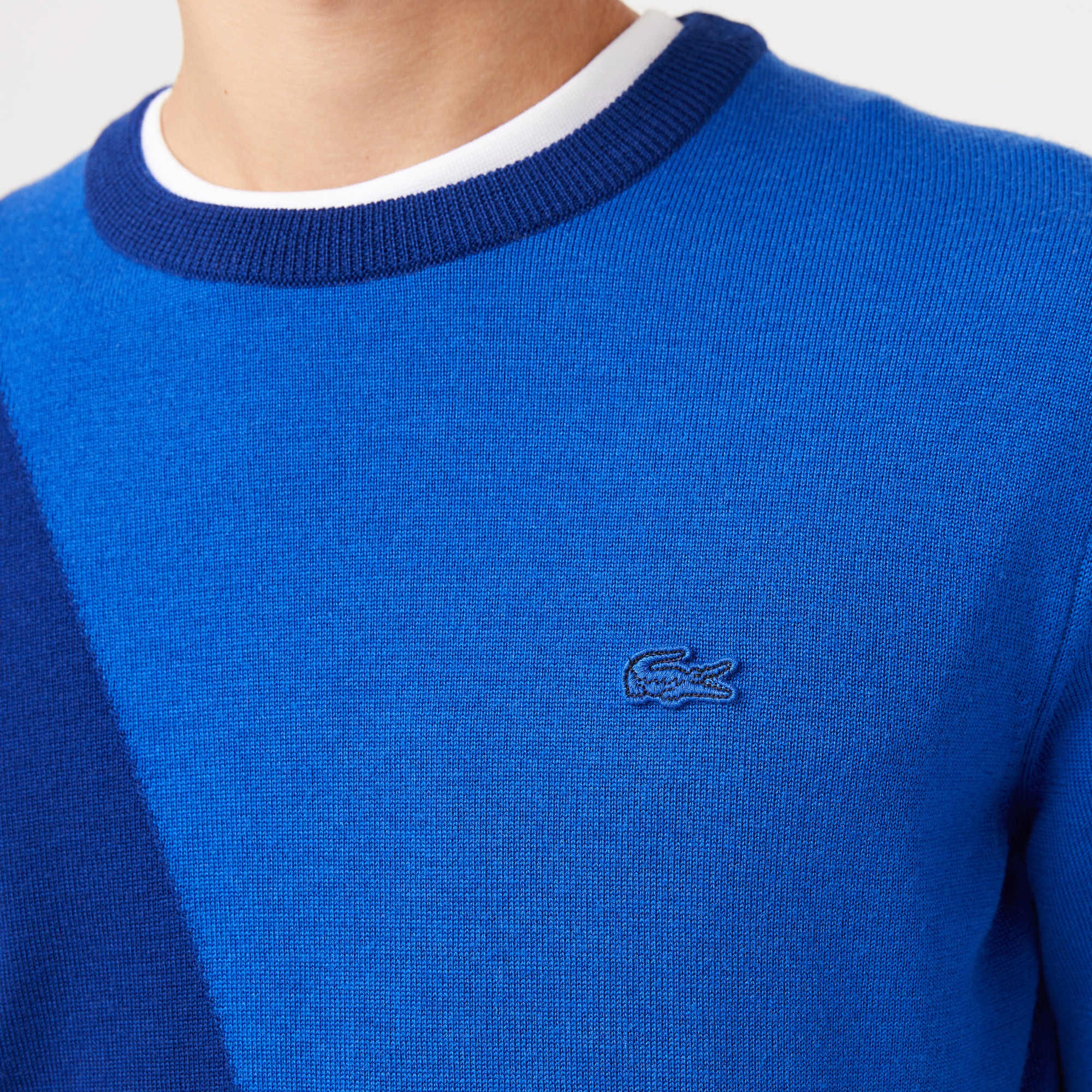 Lacoste Erkek Bisiklet Yaka Renk Bloklu Yün Mavi Kazak