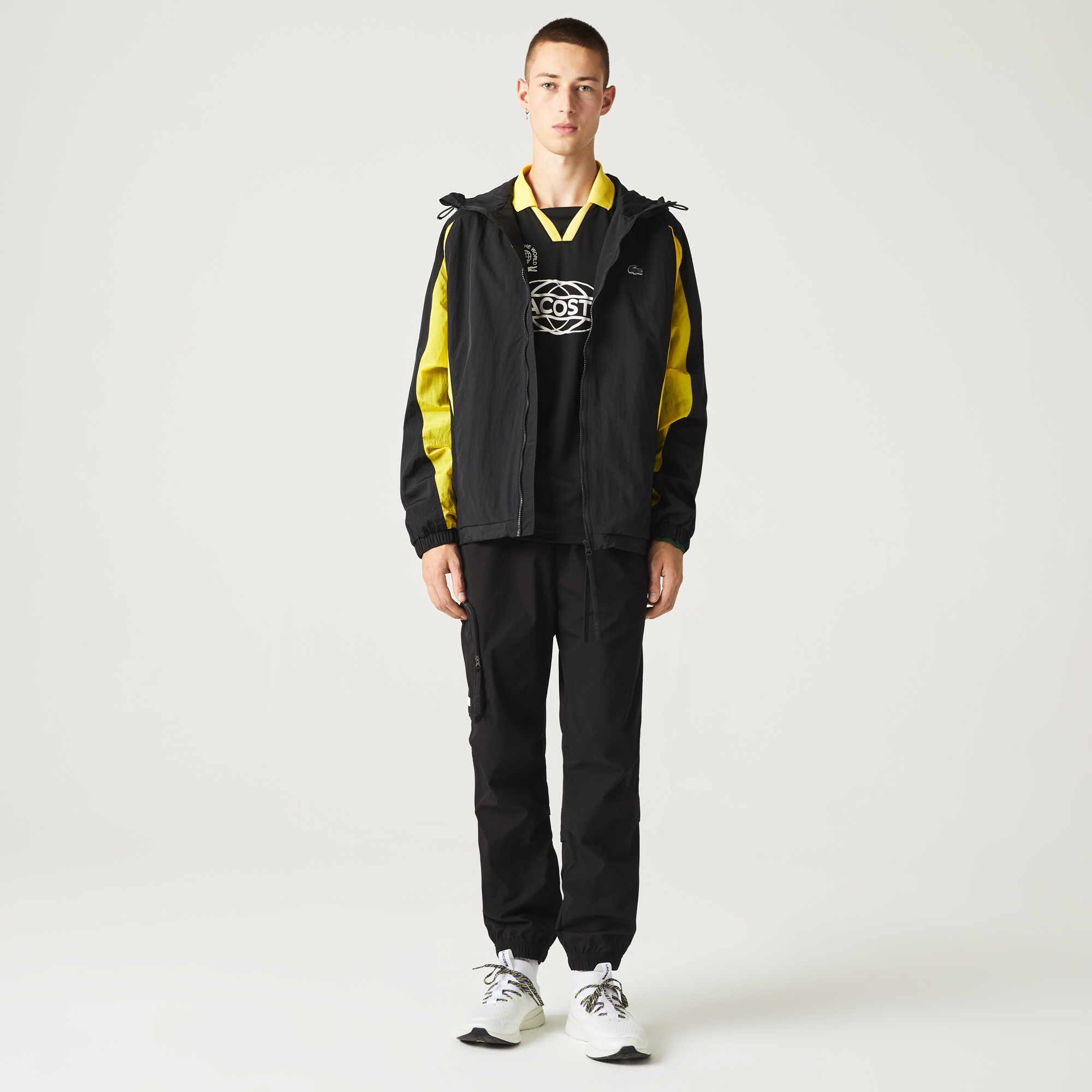 Lacoste Active Erkek Kapüşonlu Baskılı Renk Bloklu Siyah Yağmurluk