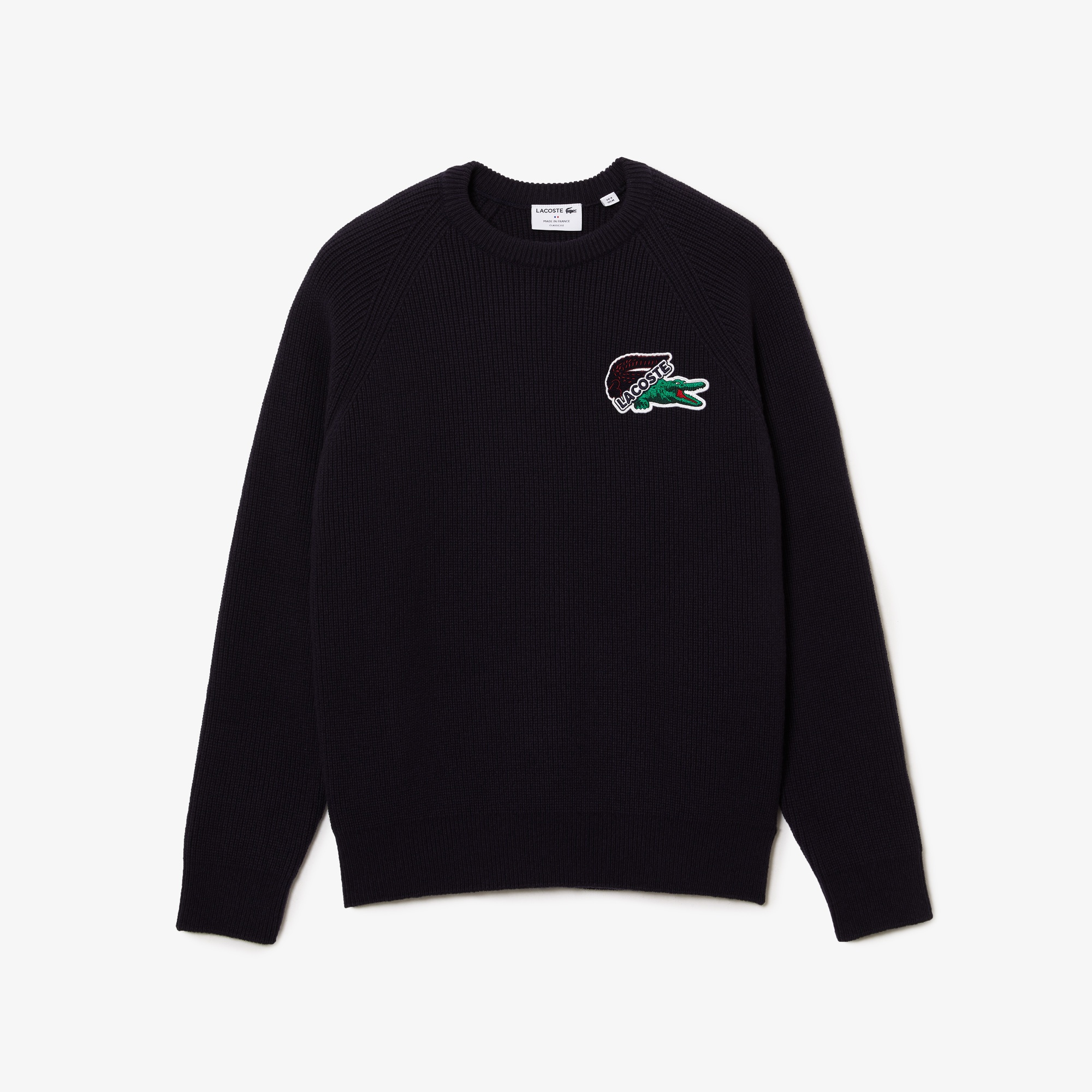 Lacoste Holiday Erkek Bisiklet Yaka Baskılı Yün Lacivert Kazak