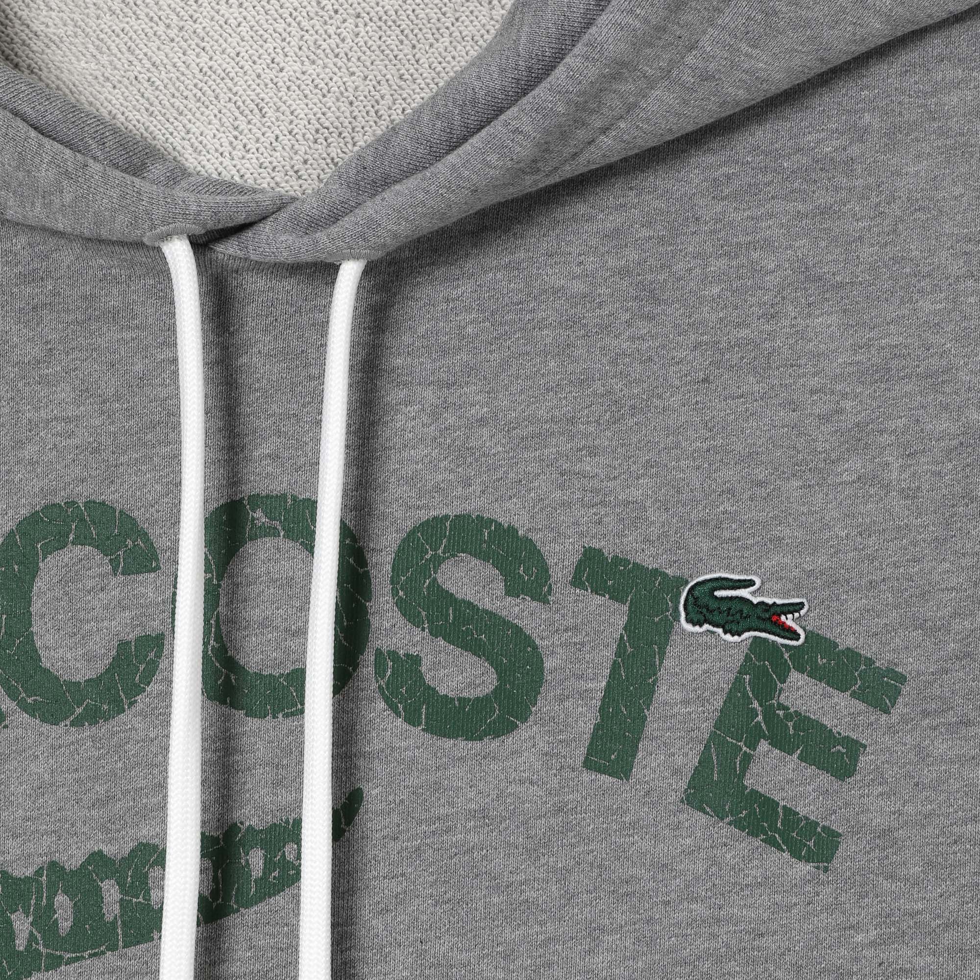 Lacoste Erkek Relaxed Fit Kapüşonlu Baskılı Gri Sweatshirt