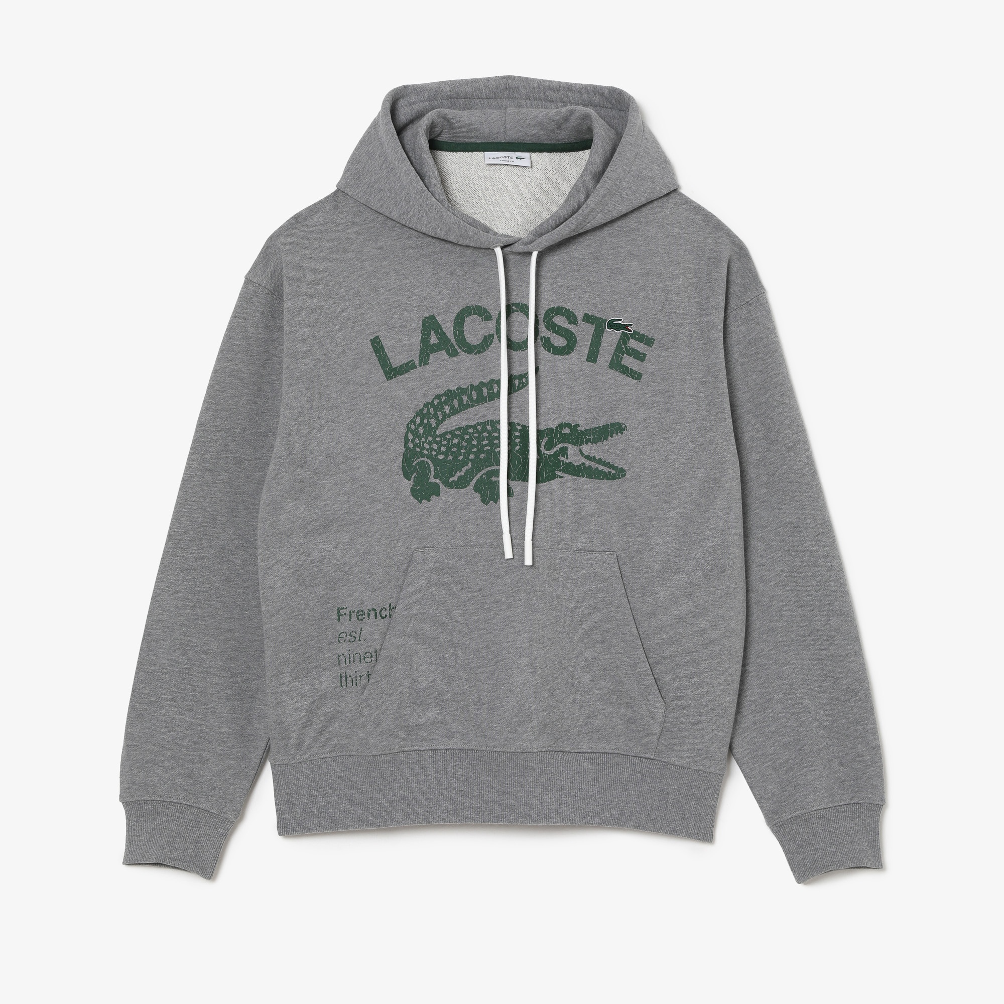 Lacoste Erkek Relaxed Fit Kapüşonlu Baskılı Gri Sweatshirt