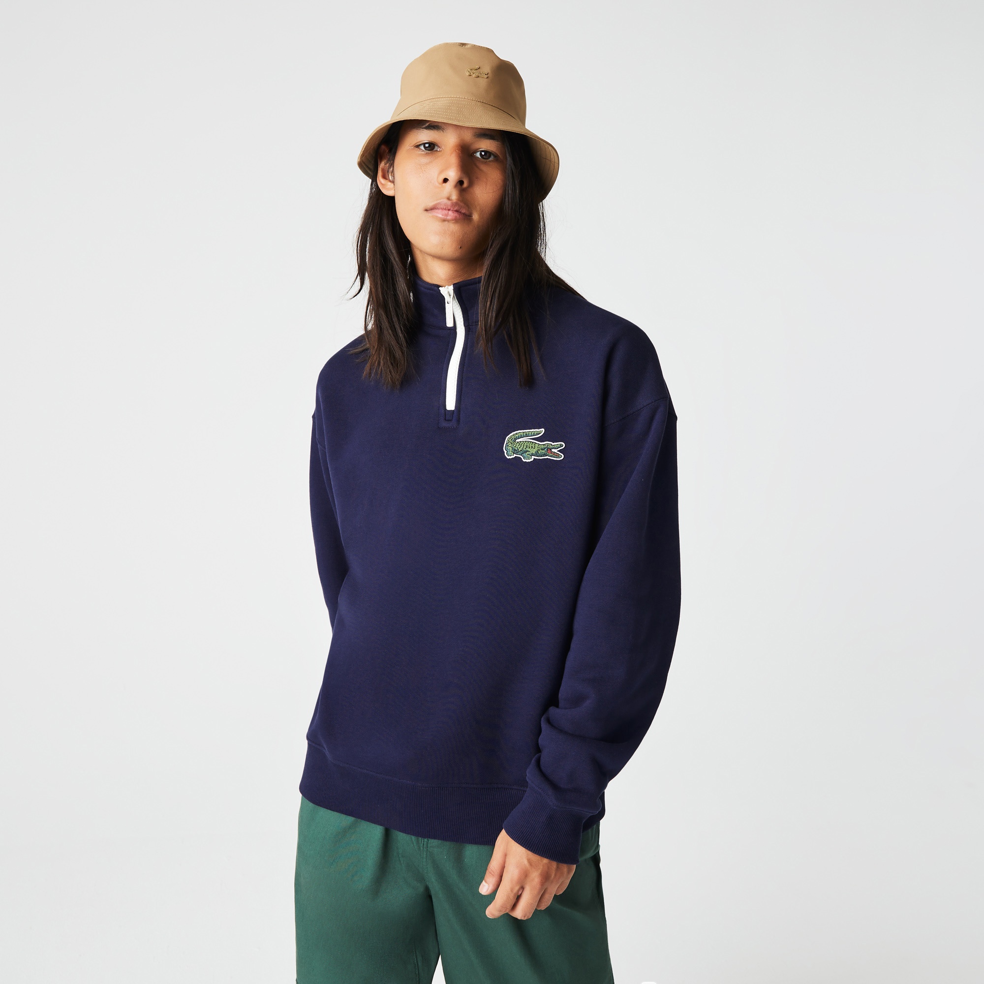 Lacoste Unisex Loose Fit Dik Yaka Organik Pamuk Lacivert Sweatshirt