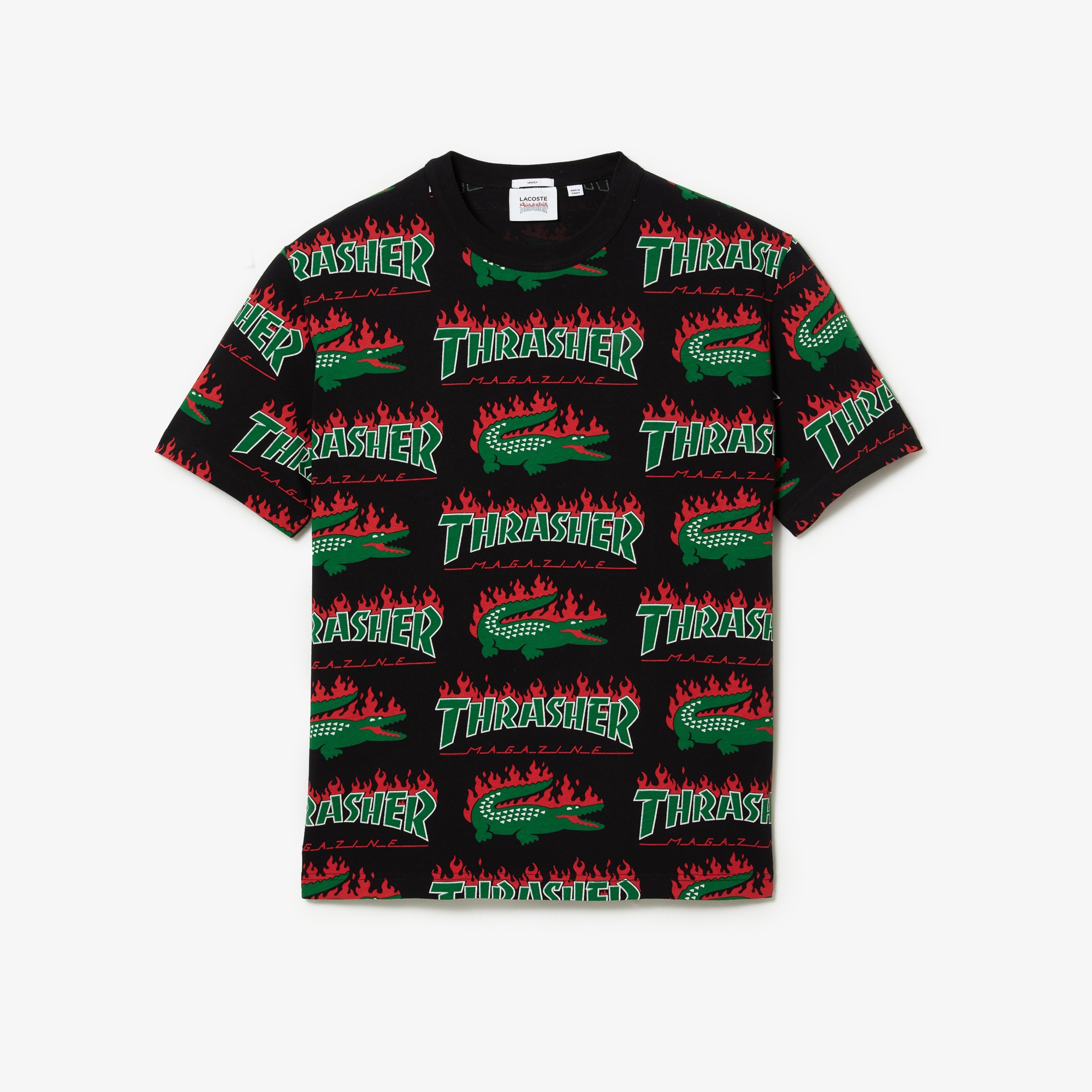 Lacoste X Trasher Unisex Baskılı Siyah T-shirt