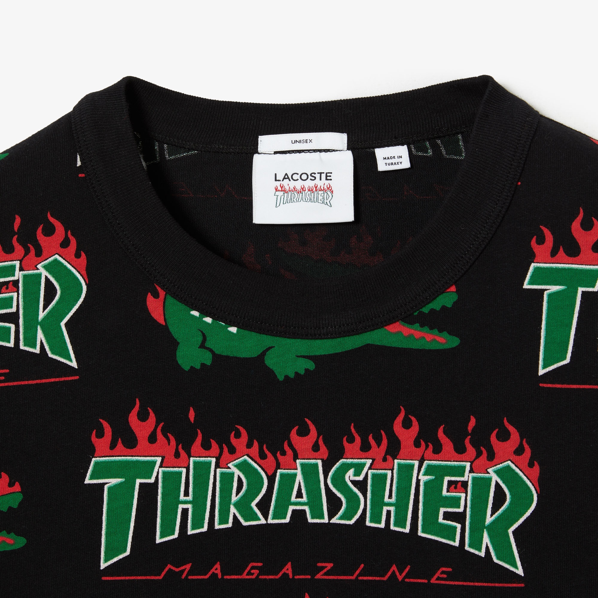 Lacoste X Trasher Unisex Baskılı Siyah T-shirt