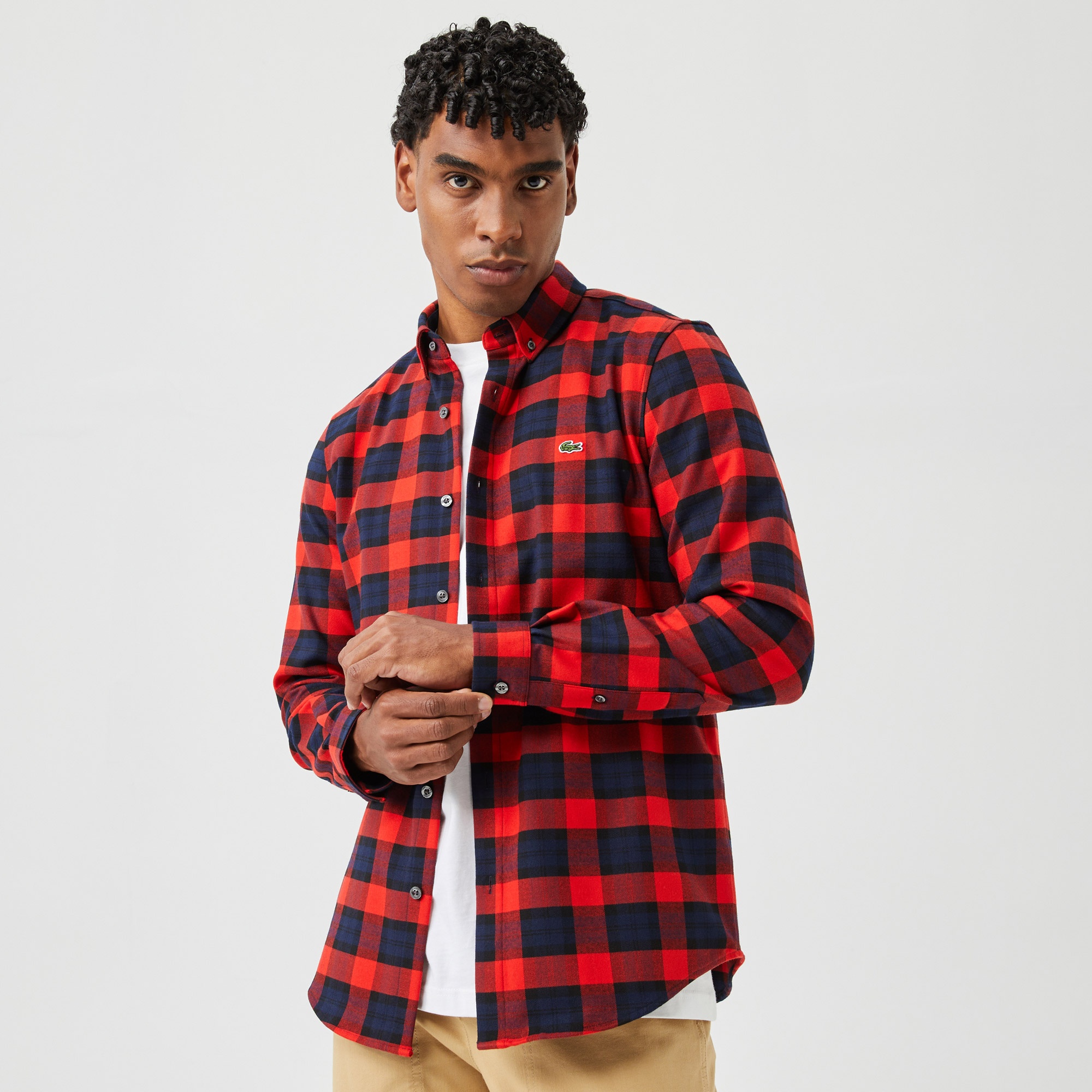 Lacoste Erkek Slim Fit Ekose Bordo Gömlek