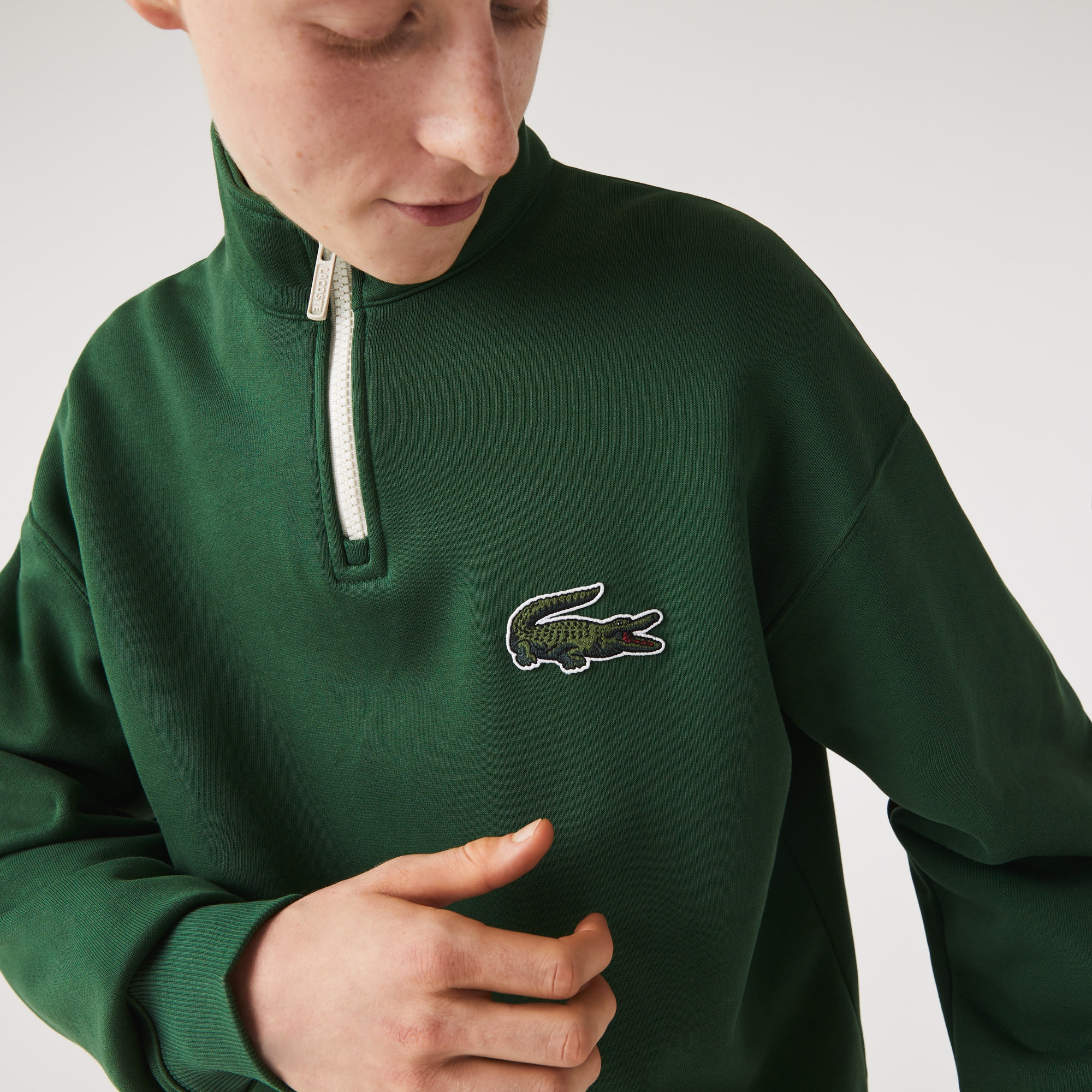 Lacoste Unisex Loose Fit Dik Yaka Organik Pamuk Yeşil Sweatshirt