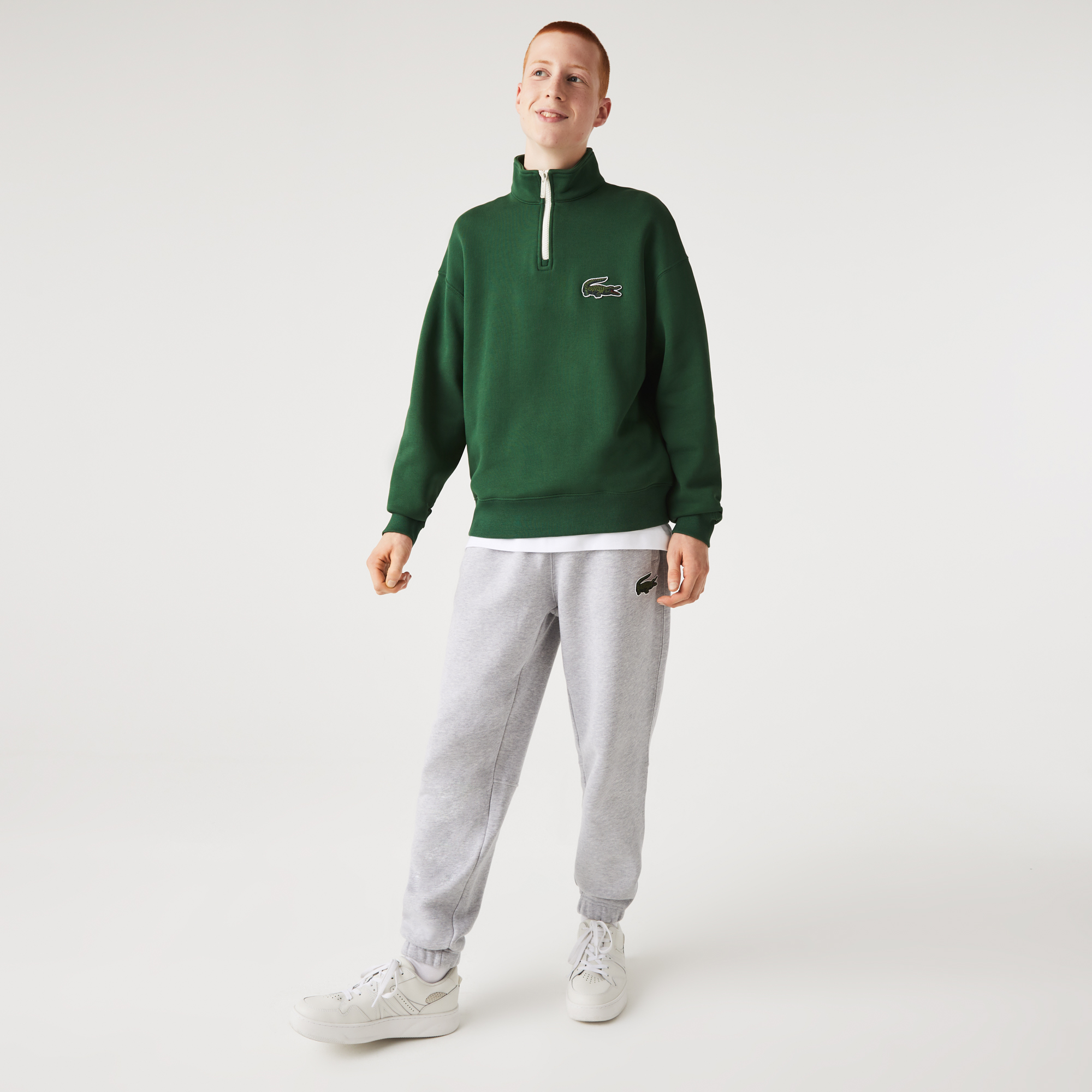 Lacoste Unisex Loose Fit Dik Yaka Organik Pamuk Yeşil Sweatshirt