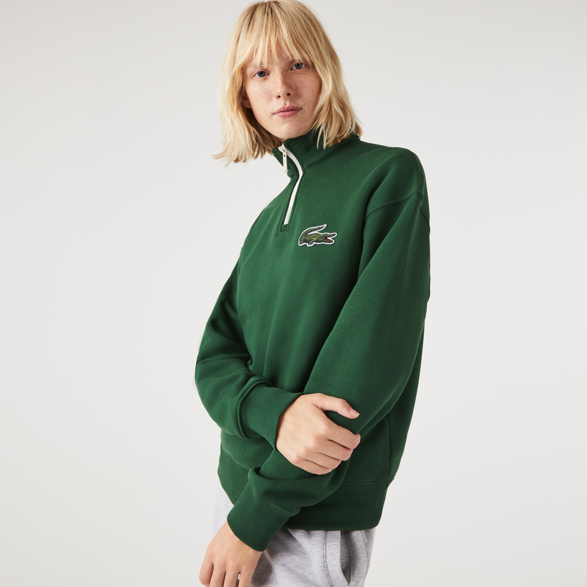 Lacoste Unisex Loose Fit Dik Yaka Organik Pamuk Yeşil Sweatshirt