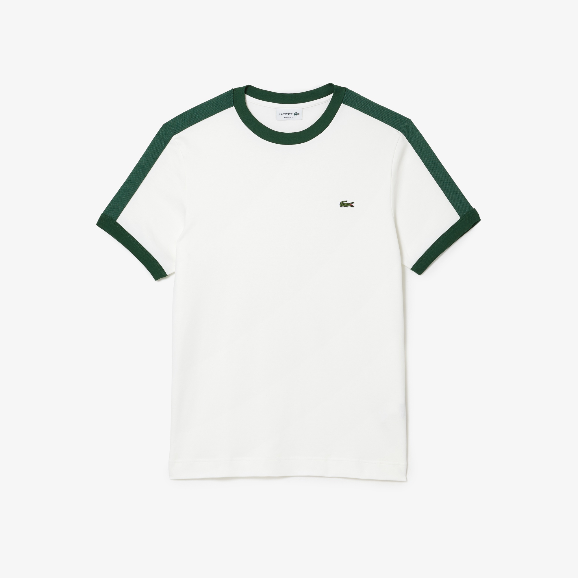 Lacoste Erkek Regular Fit Bisiklet Yaka Çizgili Beyaz T-Shirt