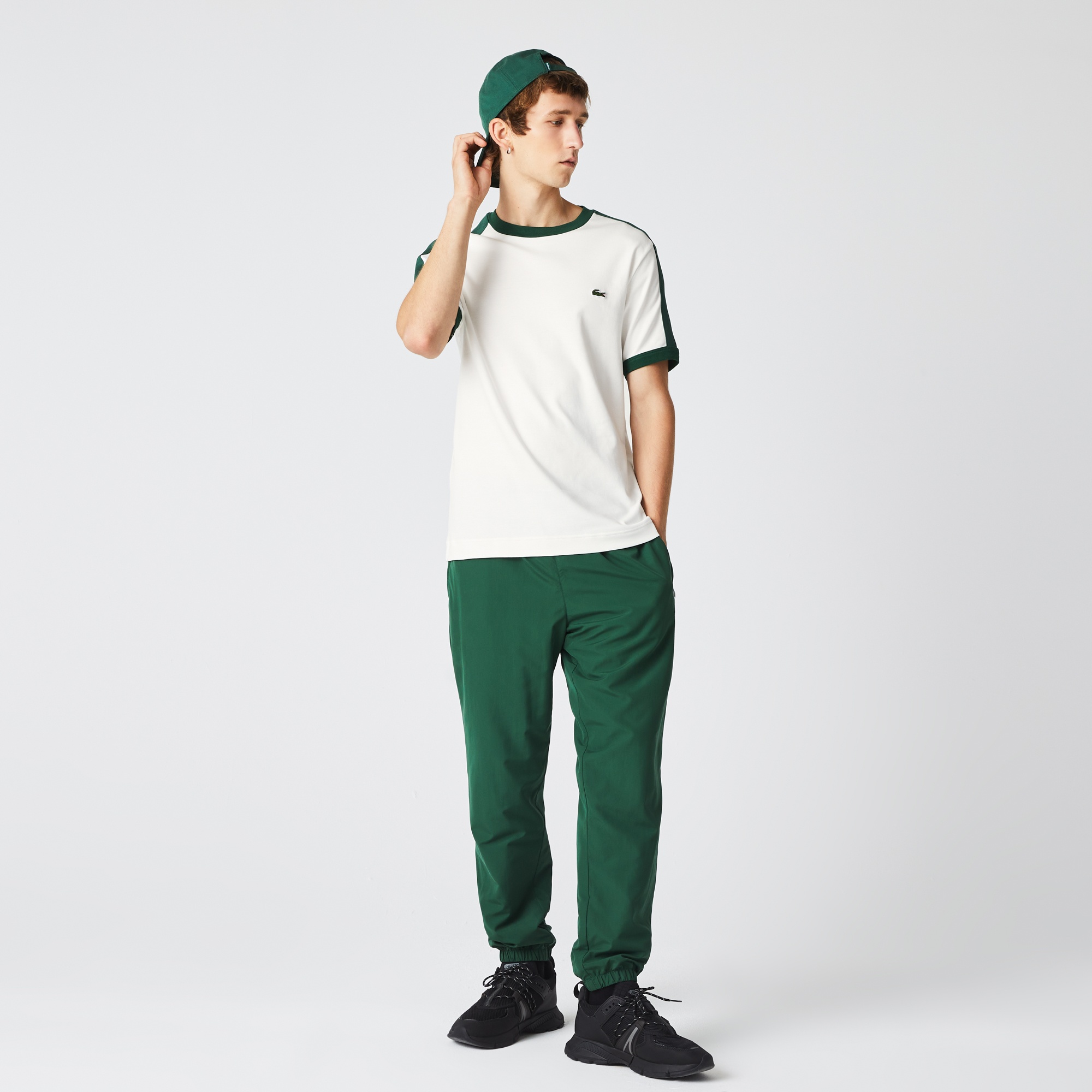 Lacoste Erkek Regular Fit Bisiklet Yaka Çizgili Beyaz T-Shirt