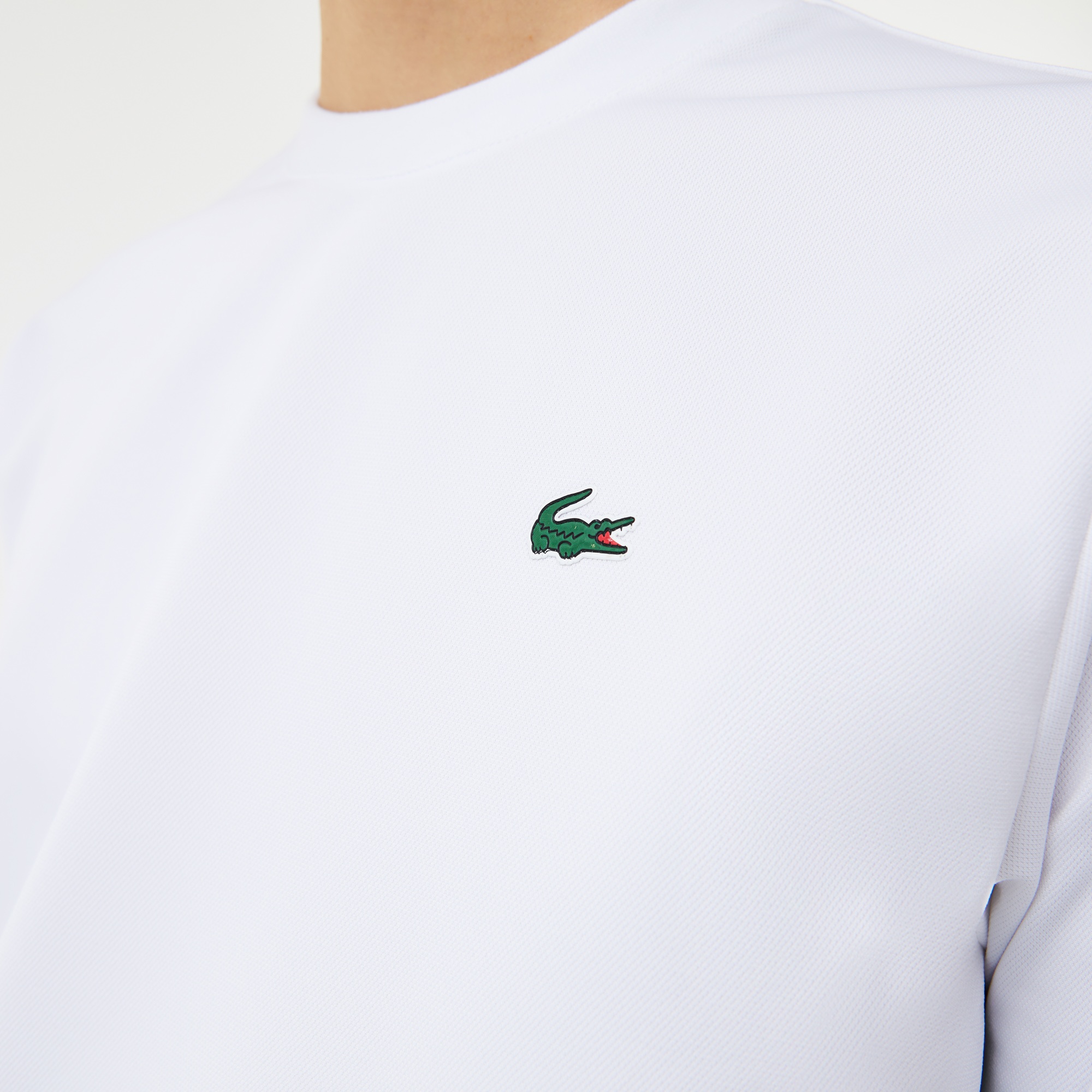 Lacoste SPORT Erkek Classic Fit Bisiklet Yaka Baskılı Beyaz Sweatshirt