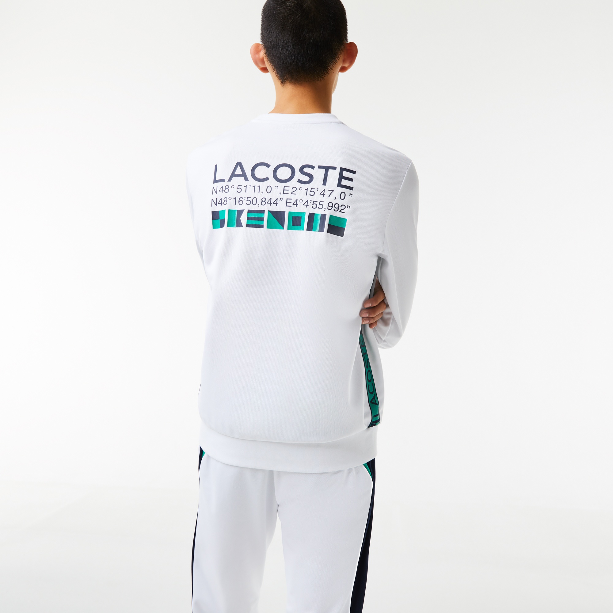 Lacoste SPORT Erkek Classic Fit Bisiklet Yaka Baskılı Beyaz Sweatshirt