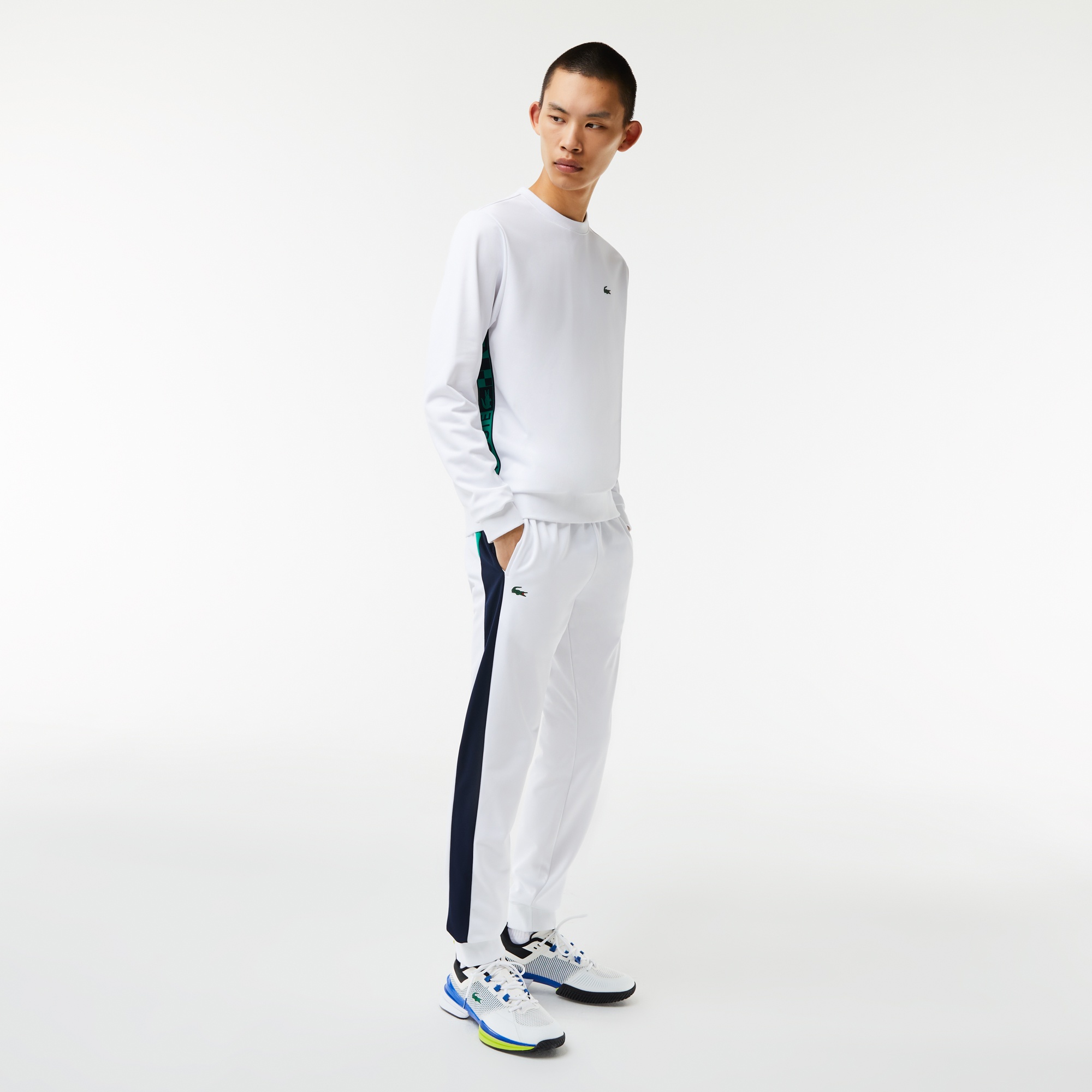 Lacoste SPORT Erkek Classic Fit Bisiklet Yaka Baskılı Beyaz Sweatshirt