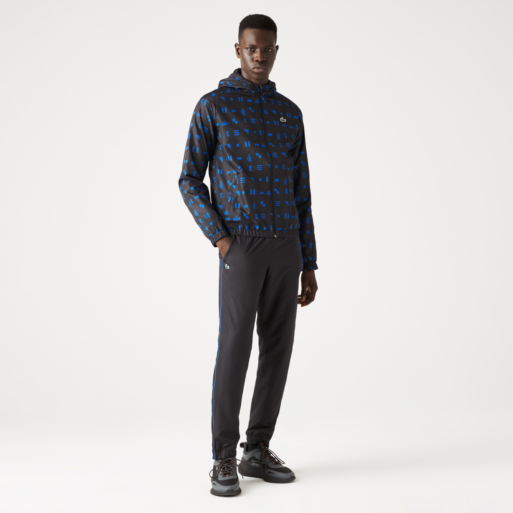 Lacoste SPORT Erkek Regular Fit Uzun Kollu Kapüşonlu Desenli Lacivert Eşofman Takımı