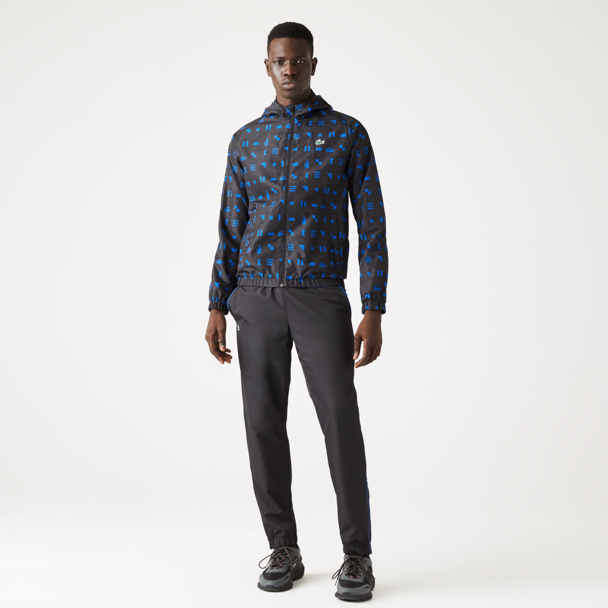 Lacoste SPORT Erkek Regular Fit Uzun Kollu Kapüşonlu Desenli Lacivert Eşofman Takımı