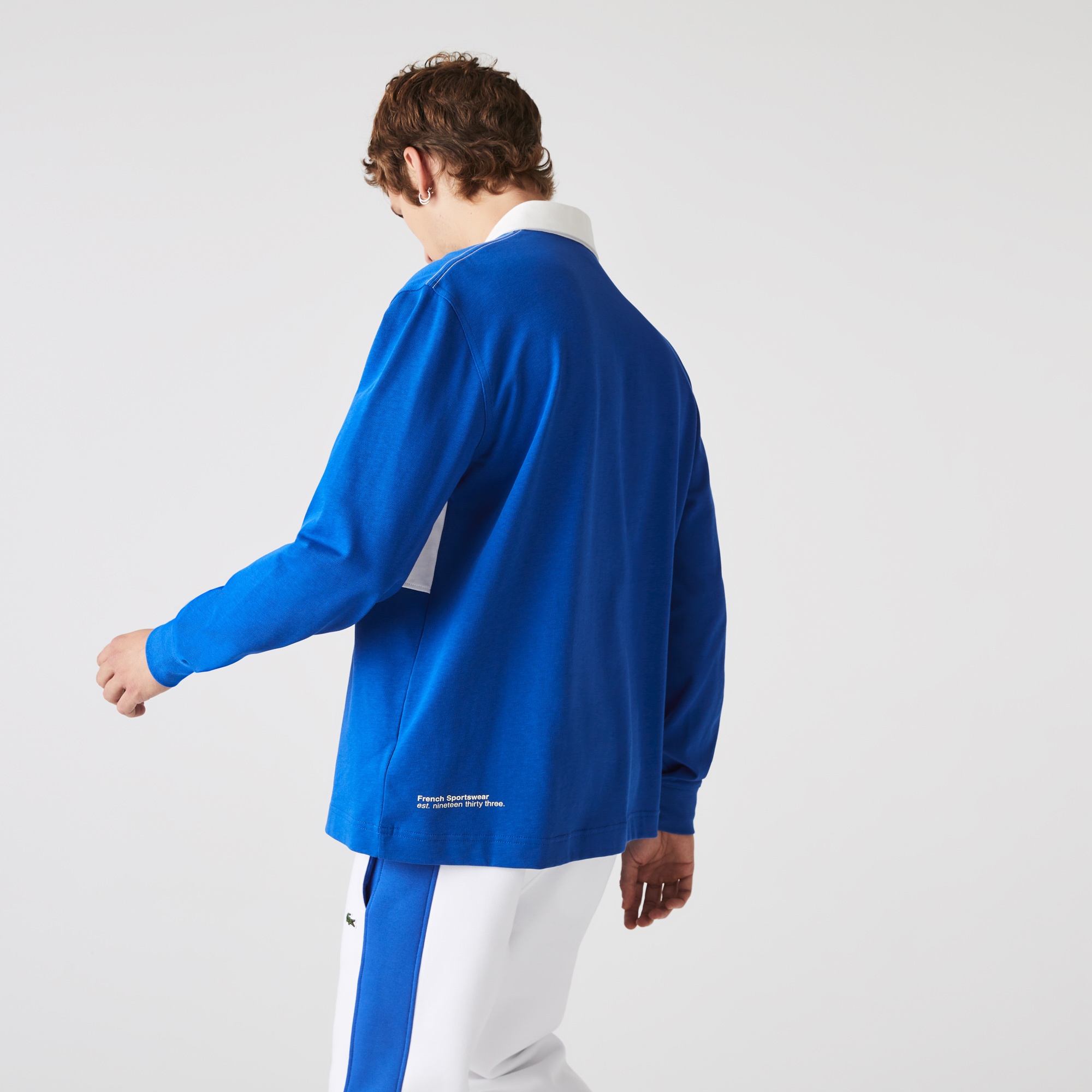 Lacoste Erkek Relaxed Fit Uzun Kollu Baskılı Mavi Rugby Polo