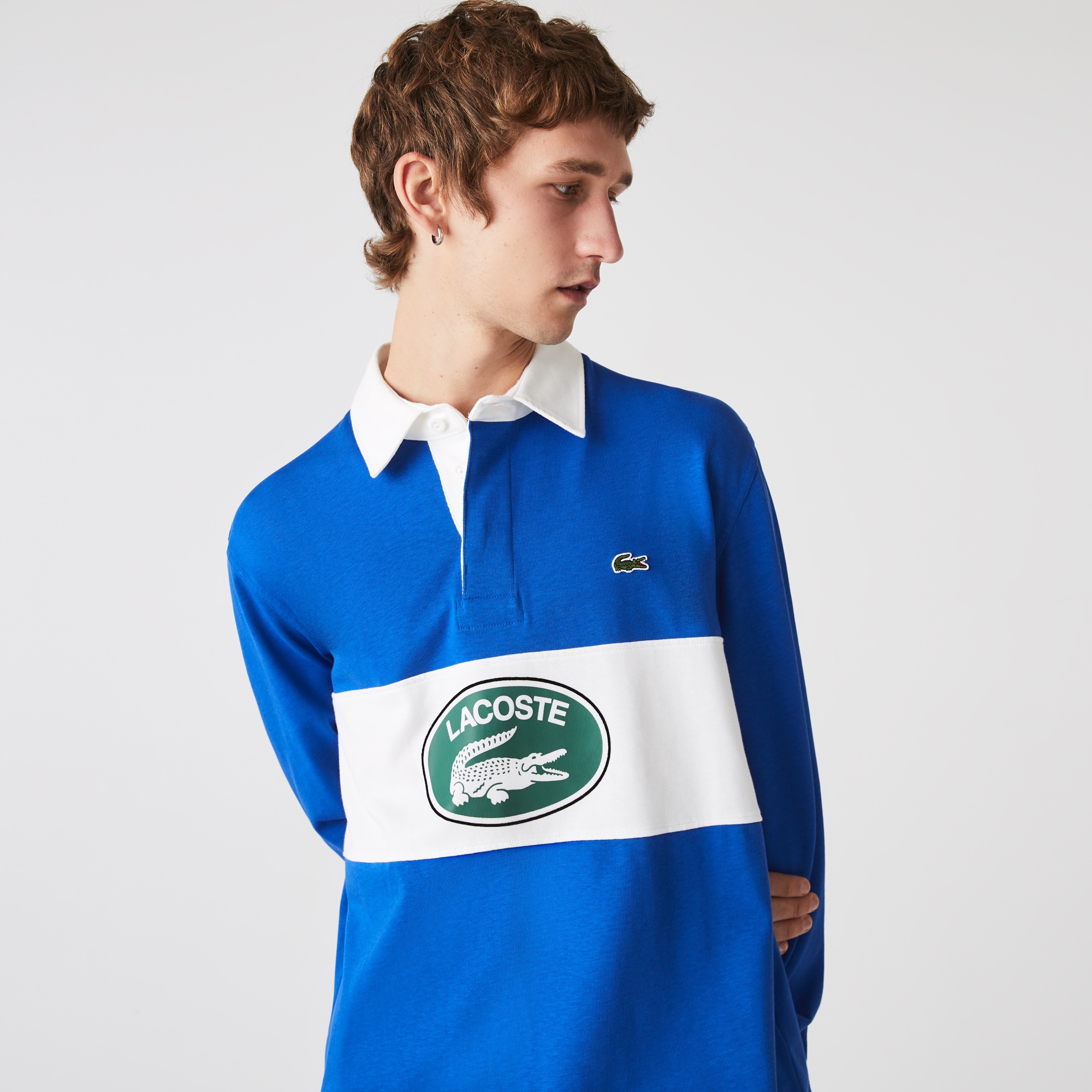 Lacoste Erkek Relaxed Fit Uzun Kollu Baskılı Mavi Rugby Polo