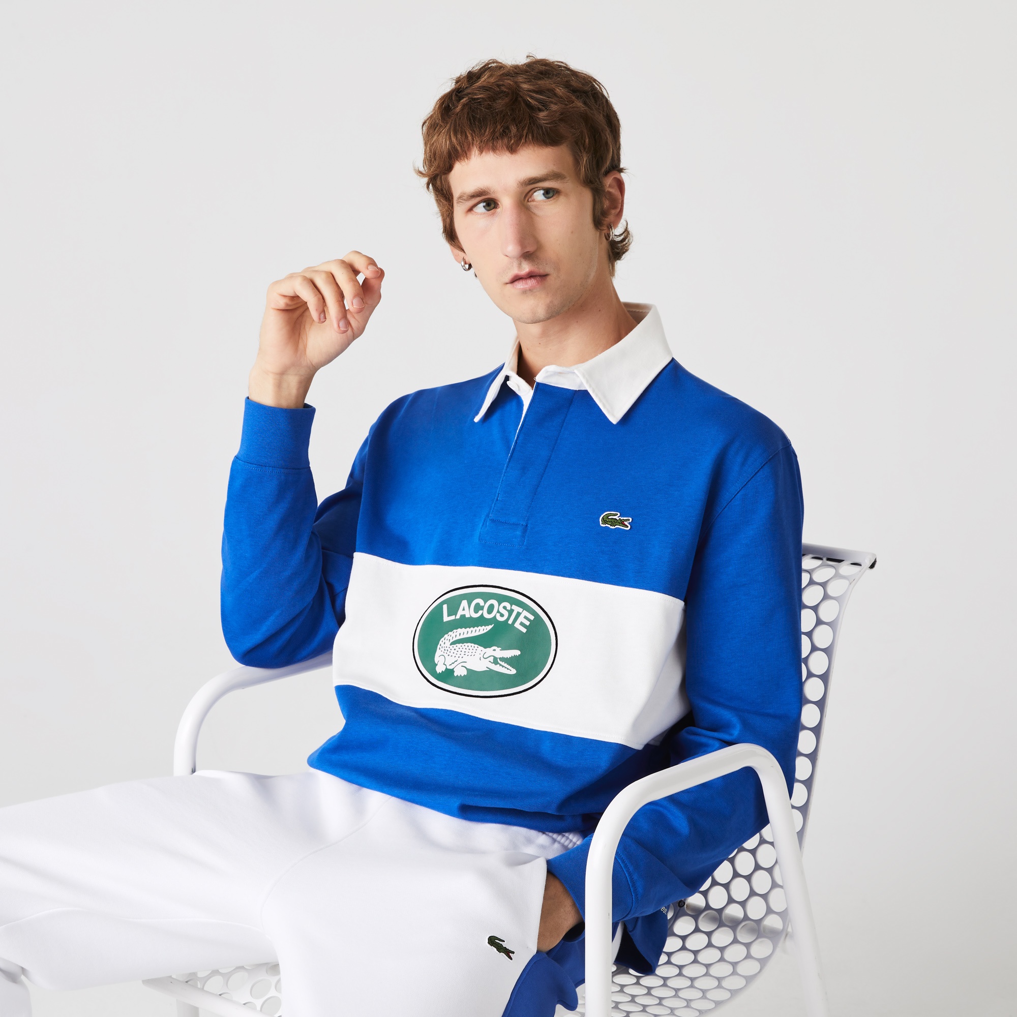Lacoste Erkek Relaxed Fit Uzun Kollu Baskılı Mavi Rugby Polo