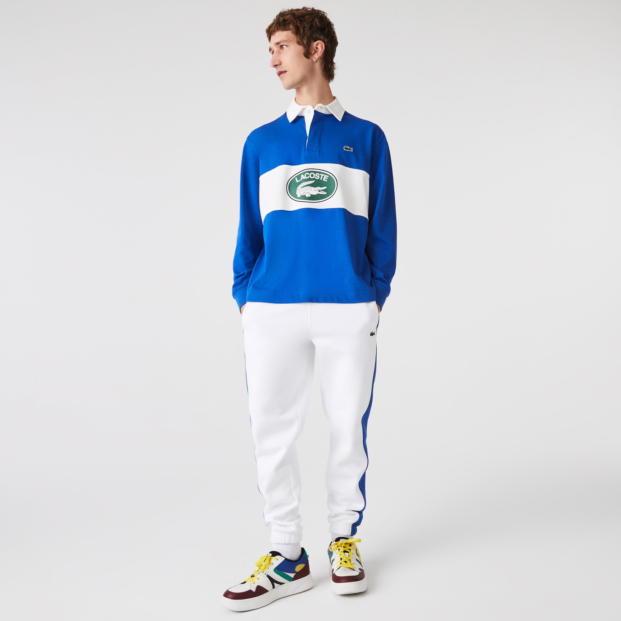 Lacoste Erkek Relaxed Fit Uzun Kollu Baskılı Mavi Rugby Polo