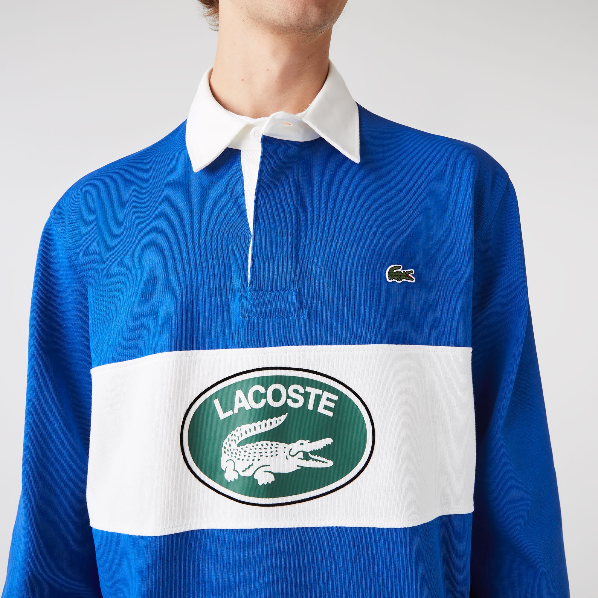 Lacoste Erkek Relaxed Fit Uzun Kollu Baskılı Mavi Rugby Polo
