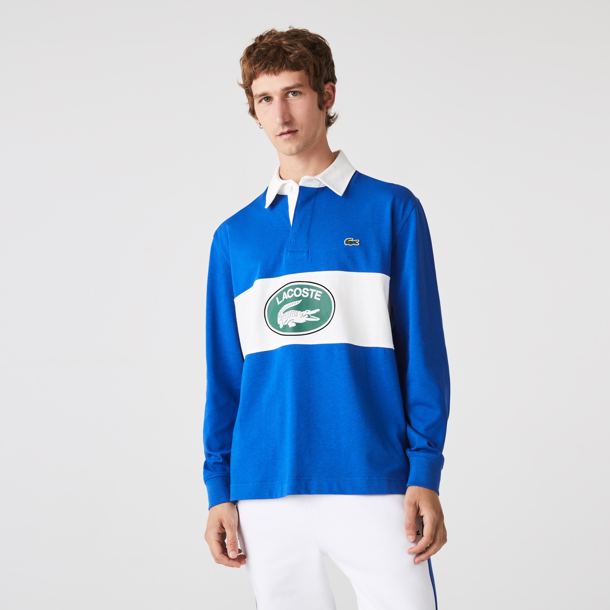 Lacoste Erkek Relaxed Fit Uzun Kollu Baskılı Mavi Rugby Polo