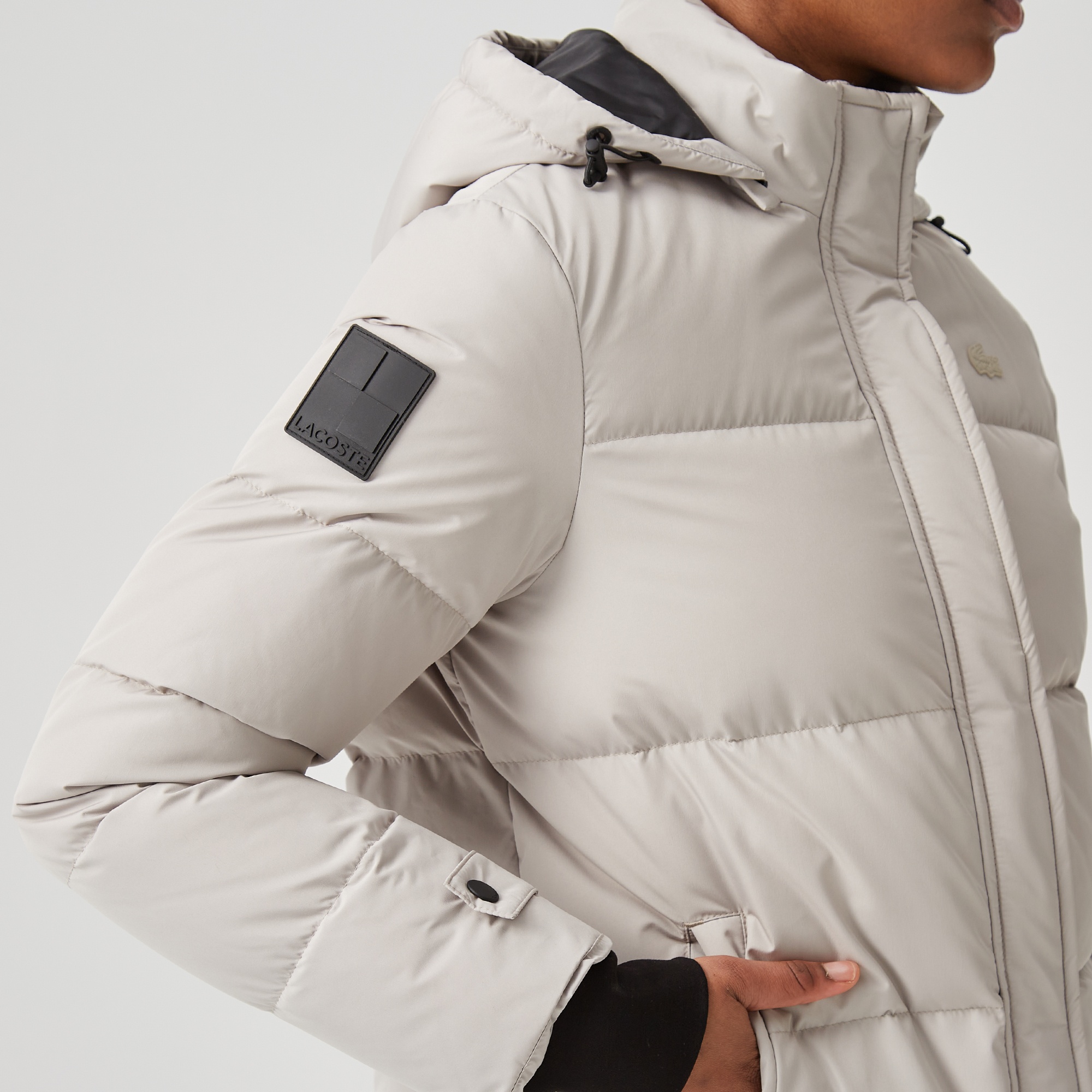 Lacoste Kadın Kapüşonlu Kapitone Açık Gri Şişme Mont