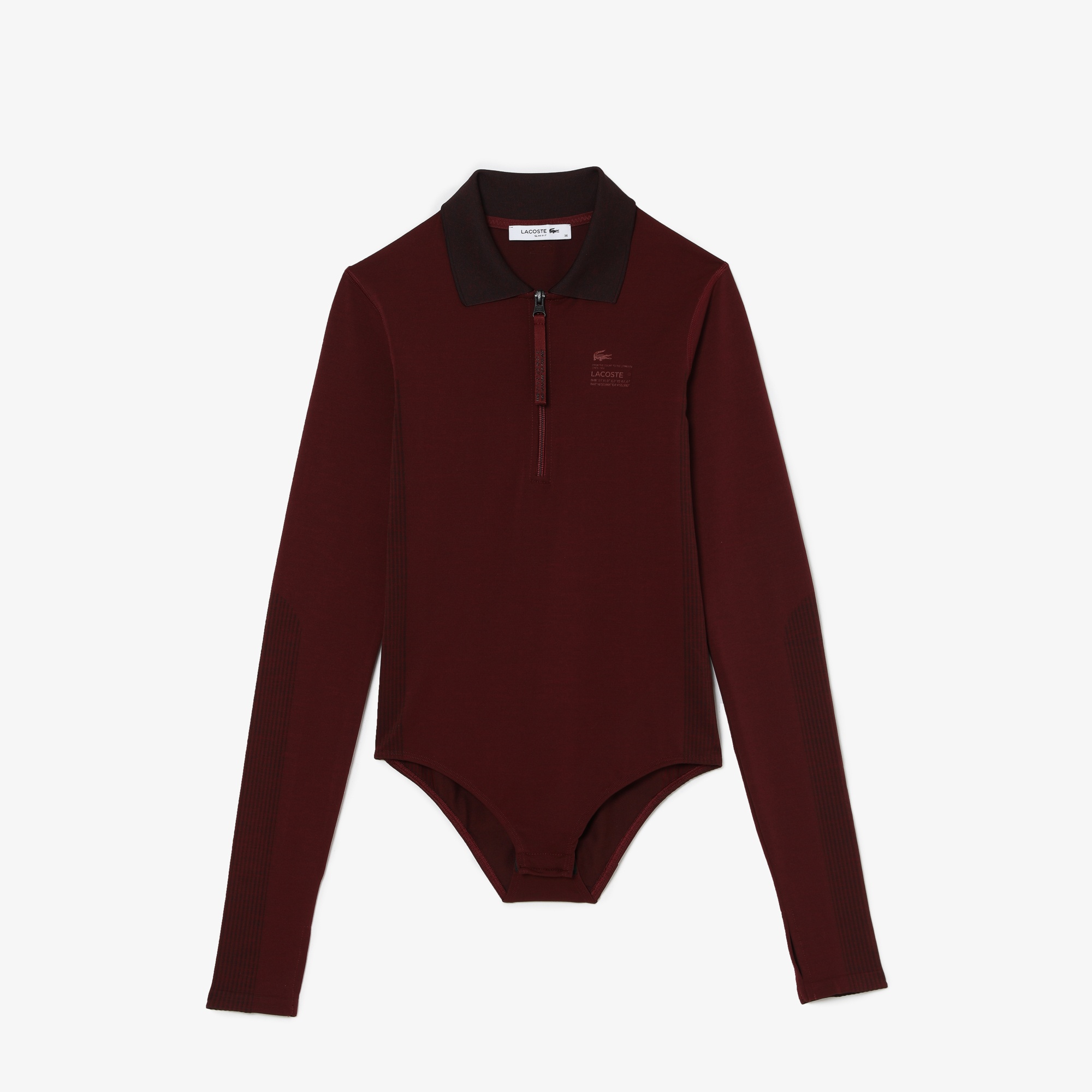 Lacoste Active Kadın Slim Fit Uzun Kollu Yarım Fermuarlı Desenli Bordo Body