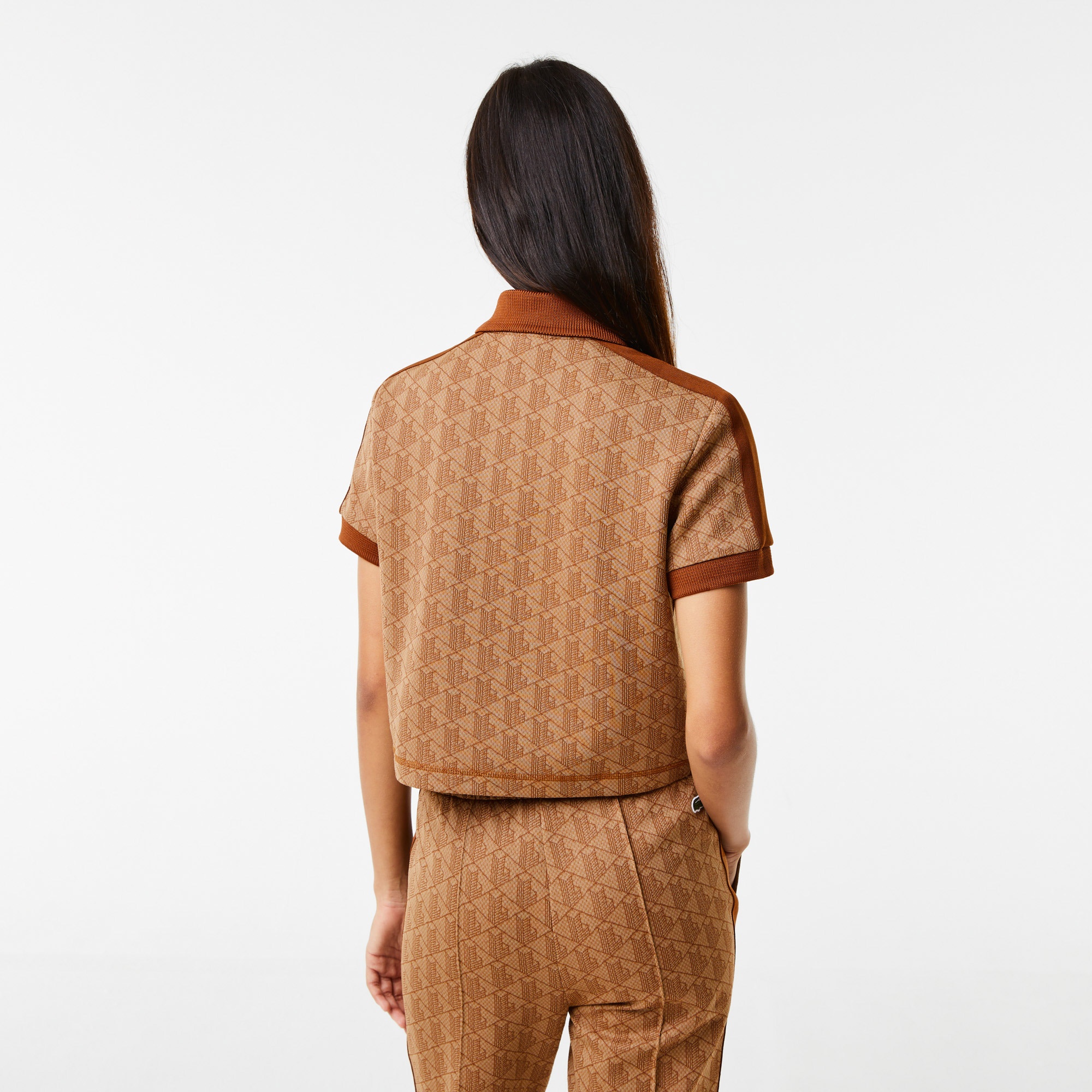 Lacoste Kadın Regular Fit Monogram Kahverengi Polo