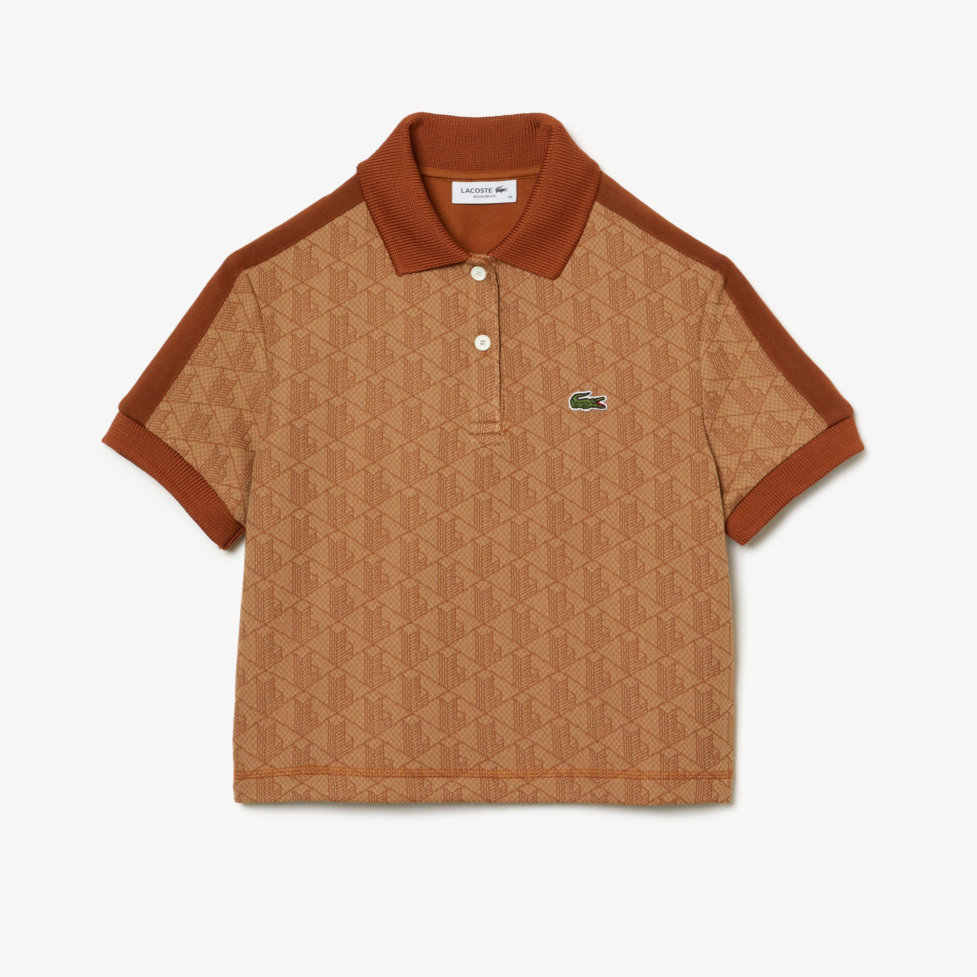 Lacoste Kadın Regular Fit Monogram Kahverengi Polo