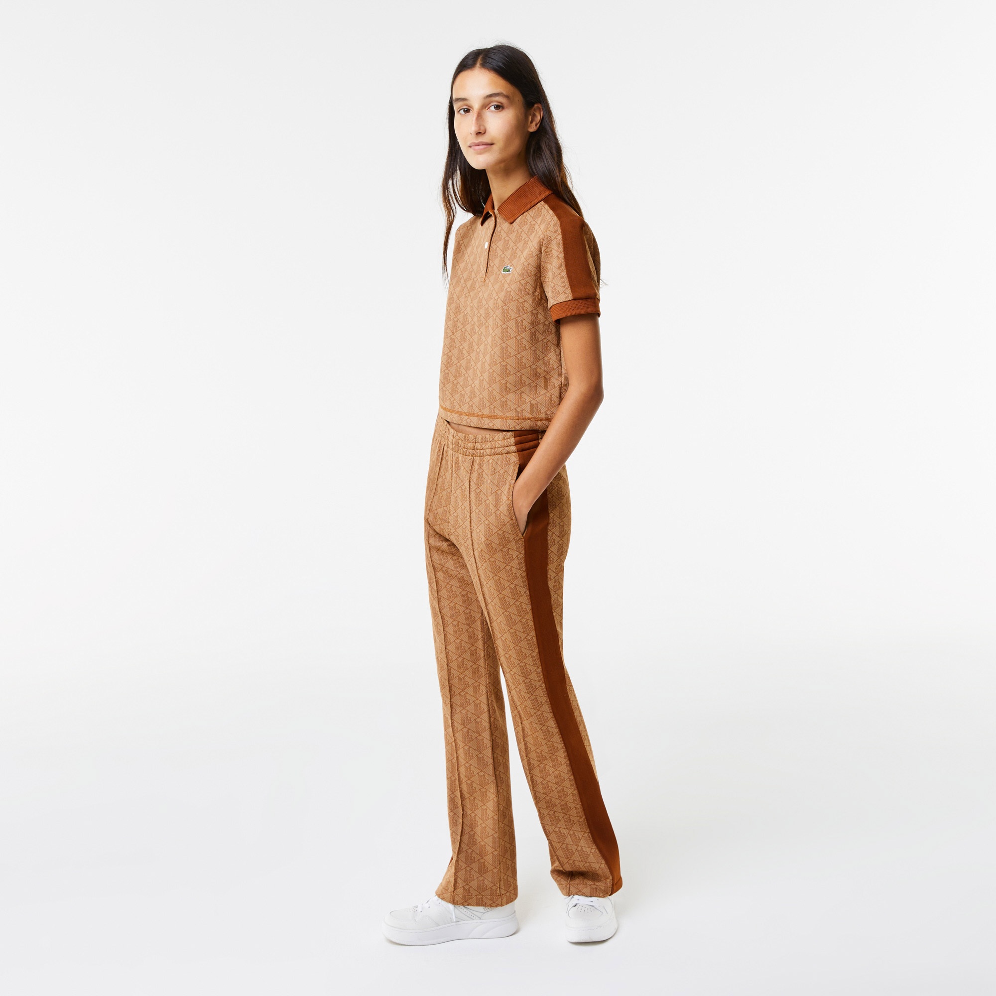 Lacoste Kadın Regular Fit Monogram Kahverengi Polo