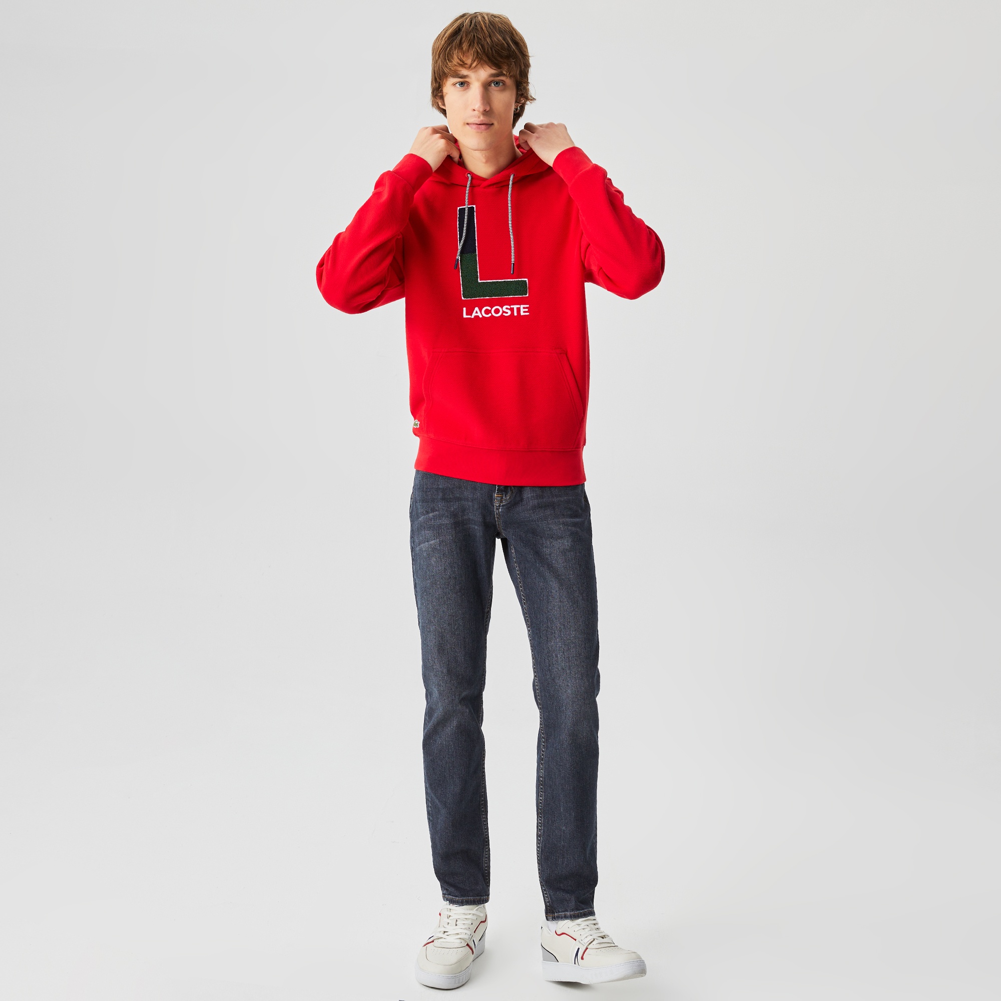 Lacoste Erkek Regular Fit Ayarlanabilir Kapüşonlu Baskılı Kırmızı Sweatshirt