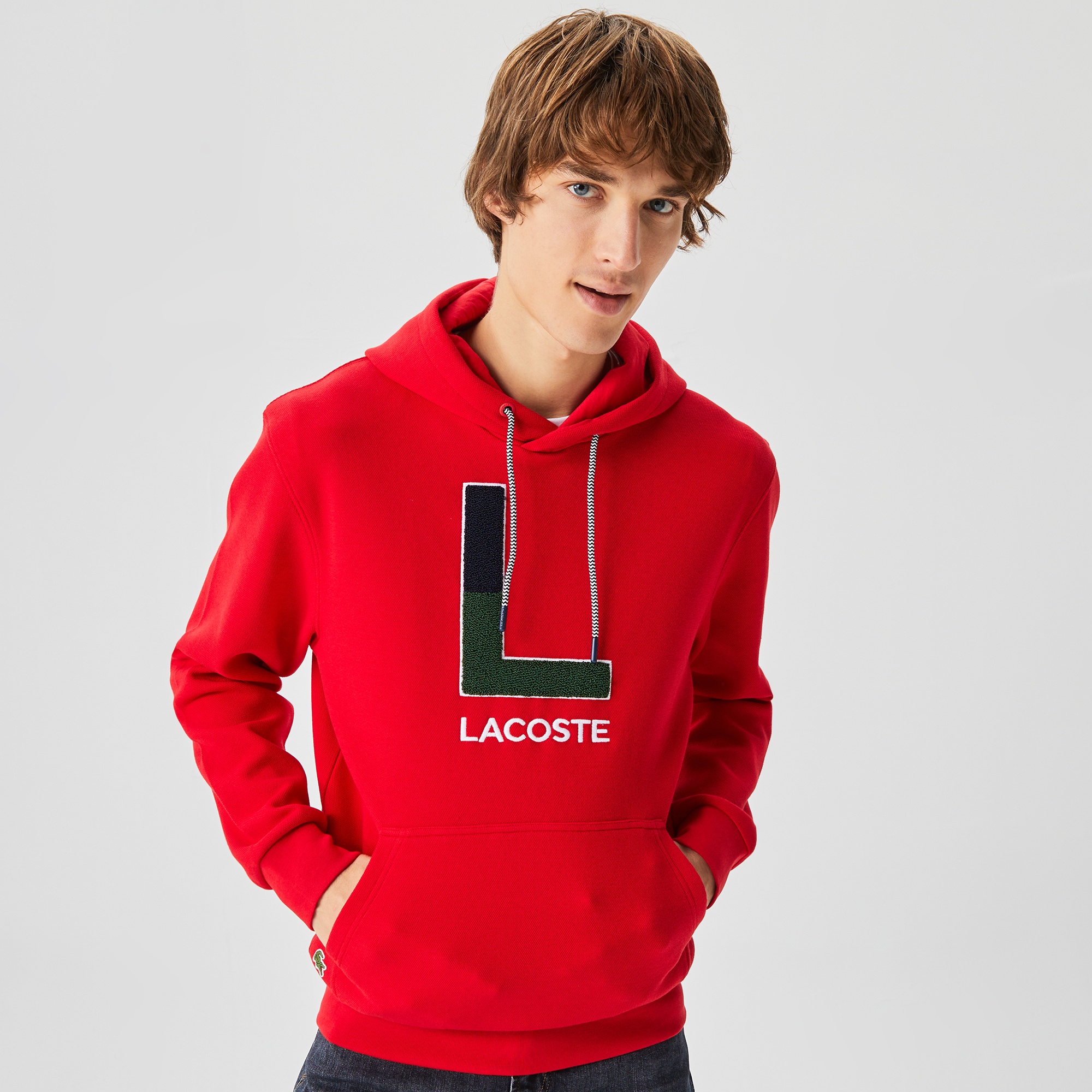 Lacoste Erkek Regular Fit Ayarlanabilir Kapüşonlu Baskılı Kırmızı Sweatshirt