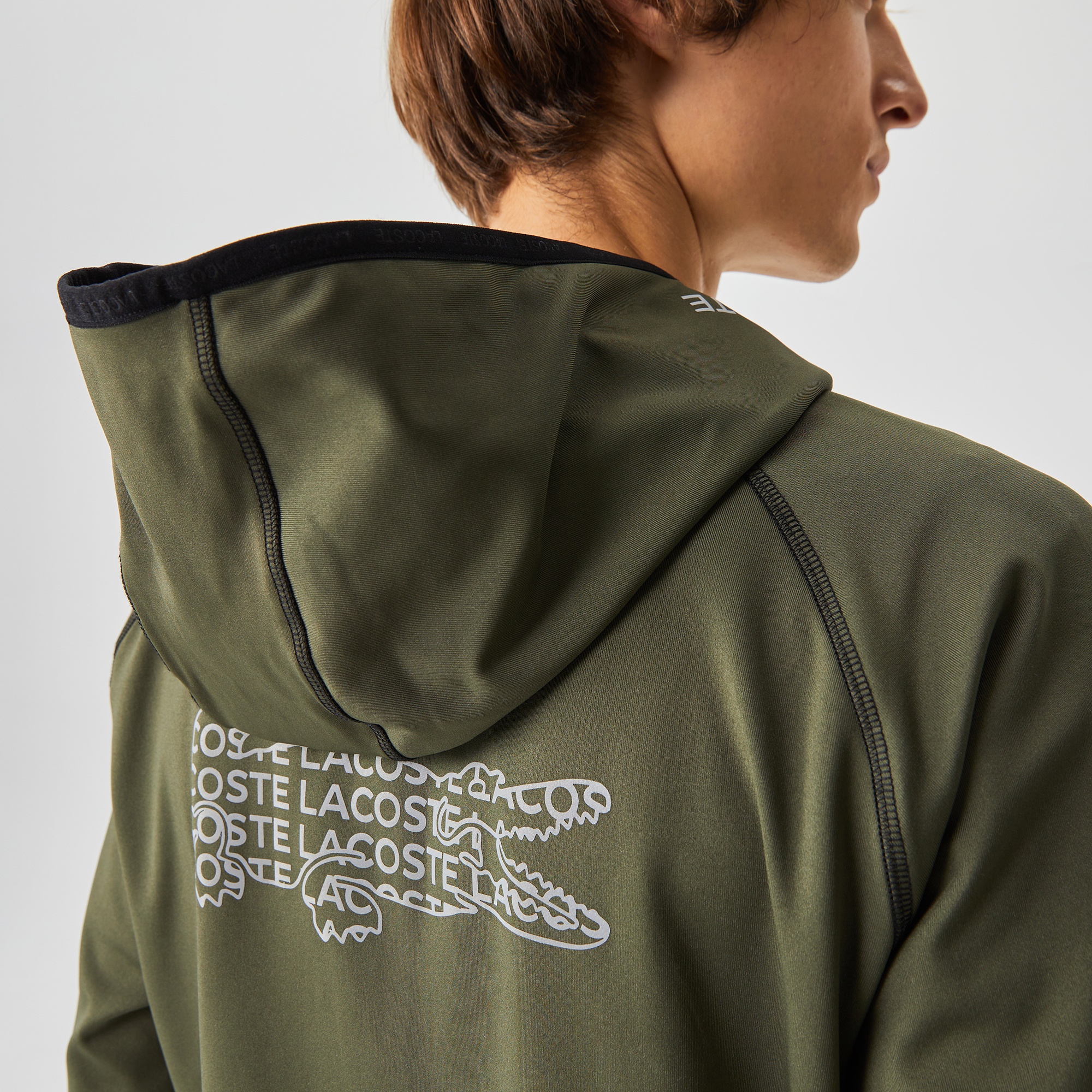 Lacoste Erkek Slim Fit Kapüşonlu Baskılı Fermuarlı Haki Sweatshirt