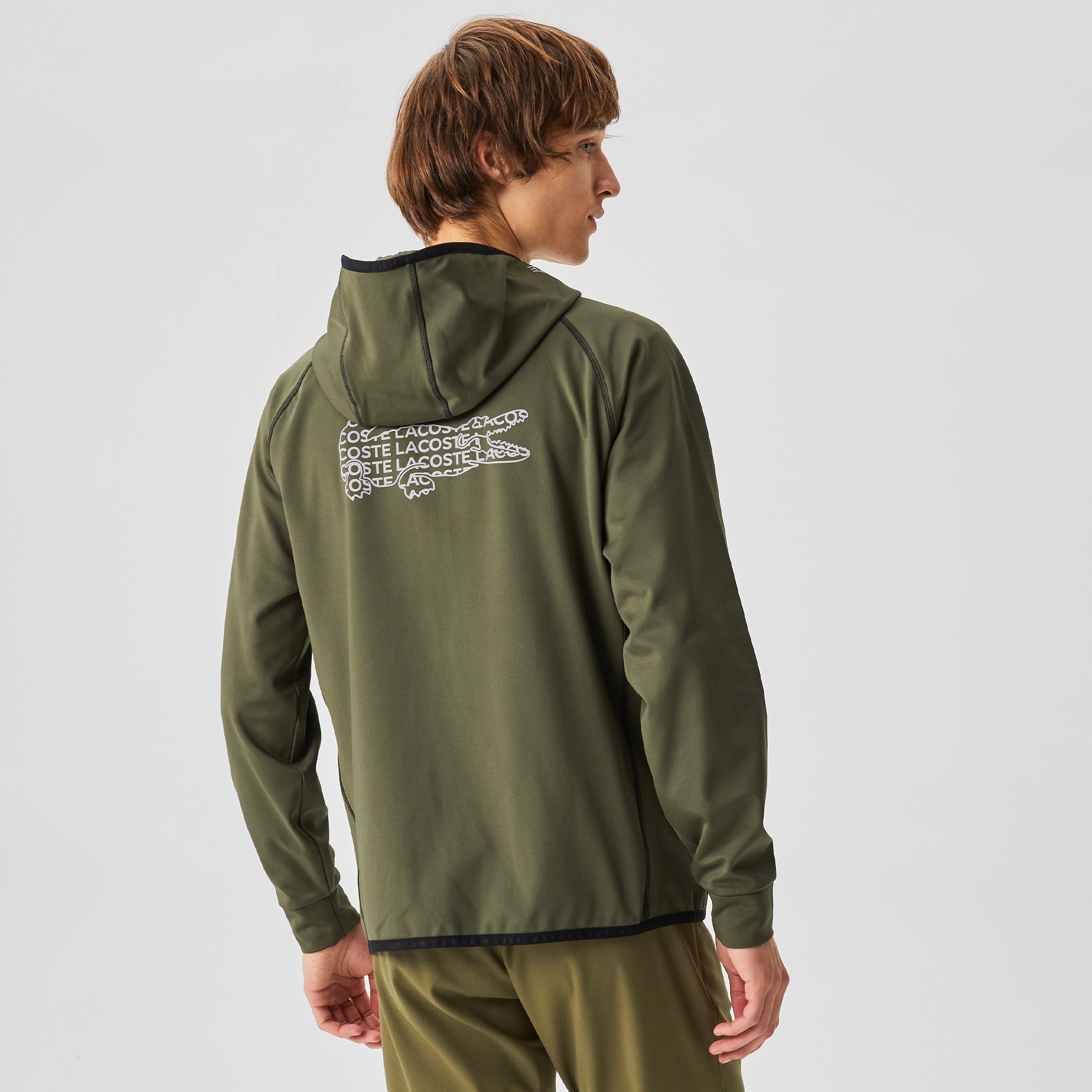 Lacoste Erkek Slim Fit Kapüşonlu Baskılı Fermuarlı Haki Sweatshirt