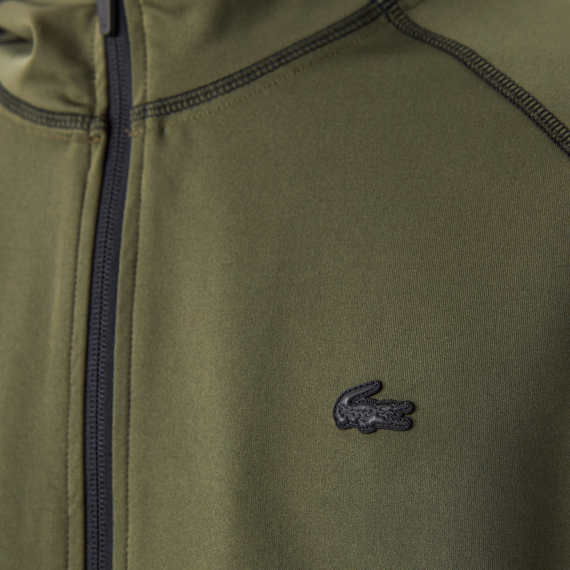 Lacoste Erkek Slim Fit Kapüşonlu Baskılı Fermuarlı Haki Sweatshirt