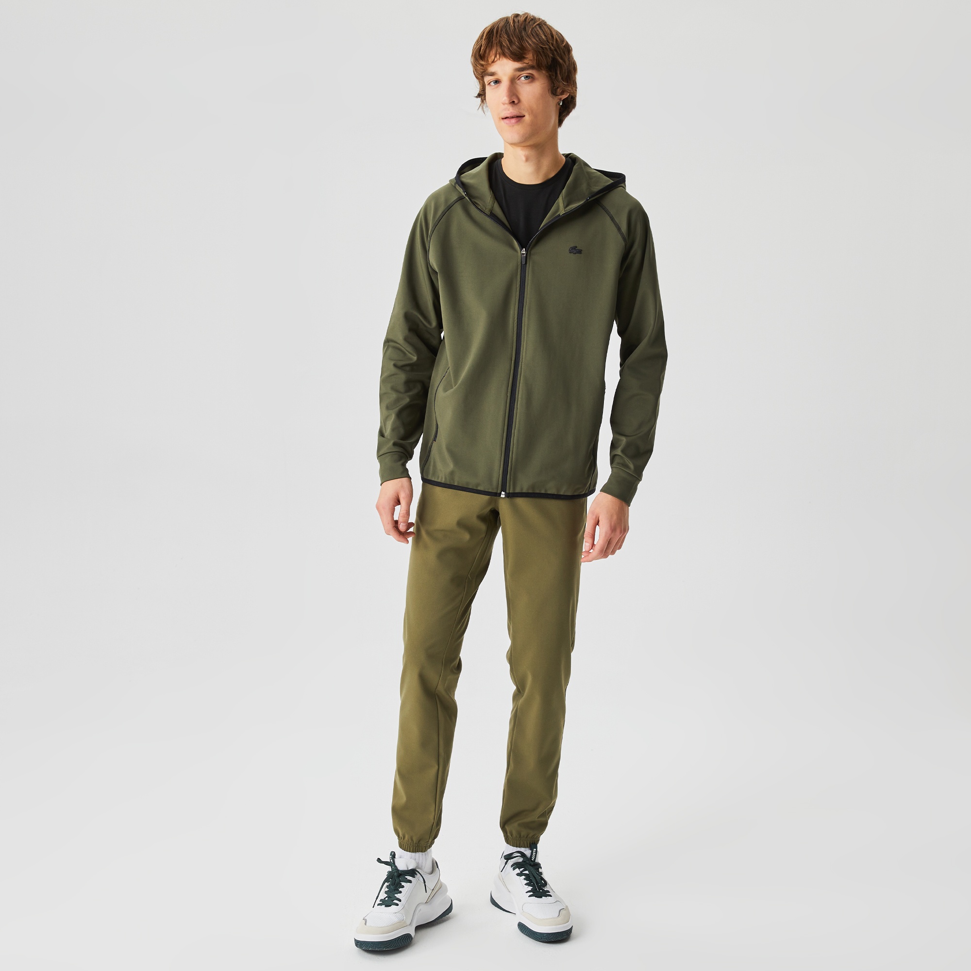 Lacoste Erkek Slim Fit Kapüşonlu Baskılı Fermuarlı Haki Sweatshirt