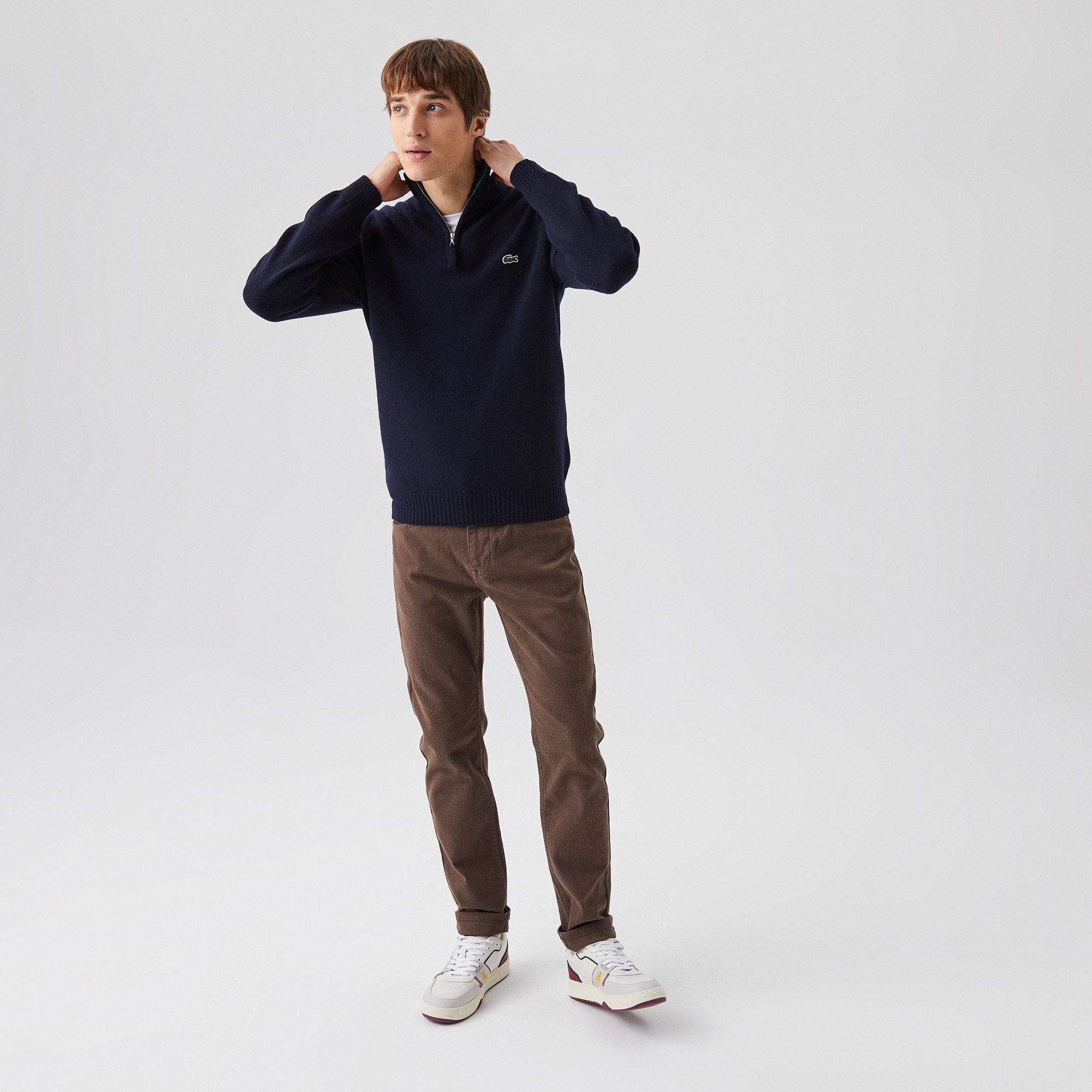 Lacoste Erkek Regular Fit Uzun Kollu Dik Yaka Lacivert Triko