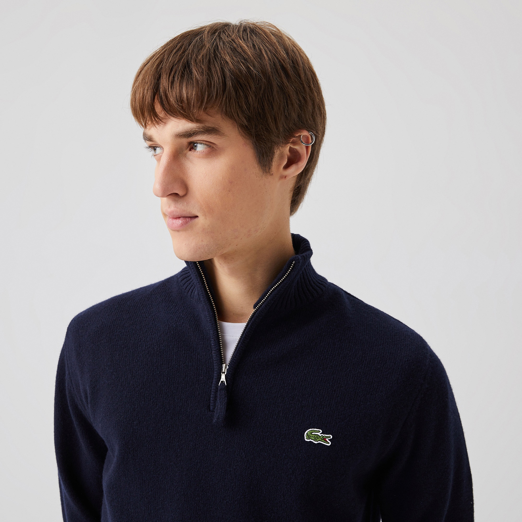 Lacoste Erkek Regular Fit Uzun Kollu Dik Yaka Lacivert Triko