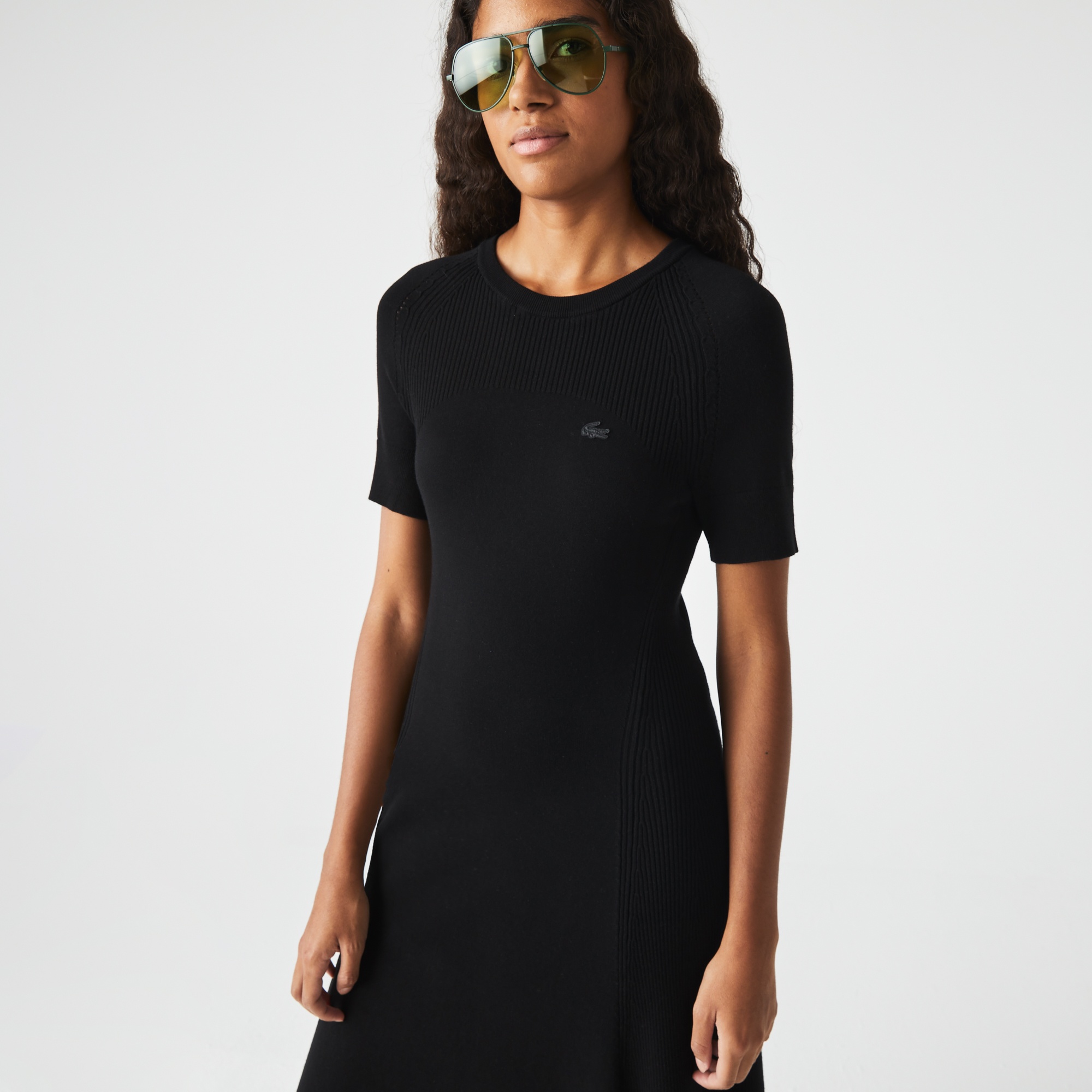 Lacoste Active Kadın Loose Fit Kısa Kollu Bisiklet Yaka Siyah Elbise