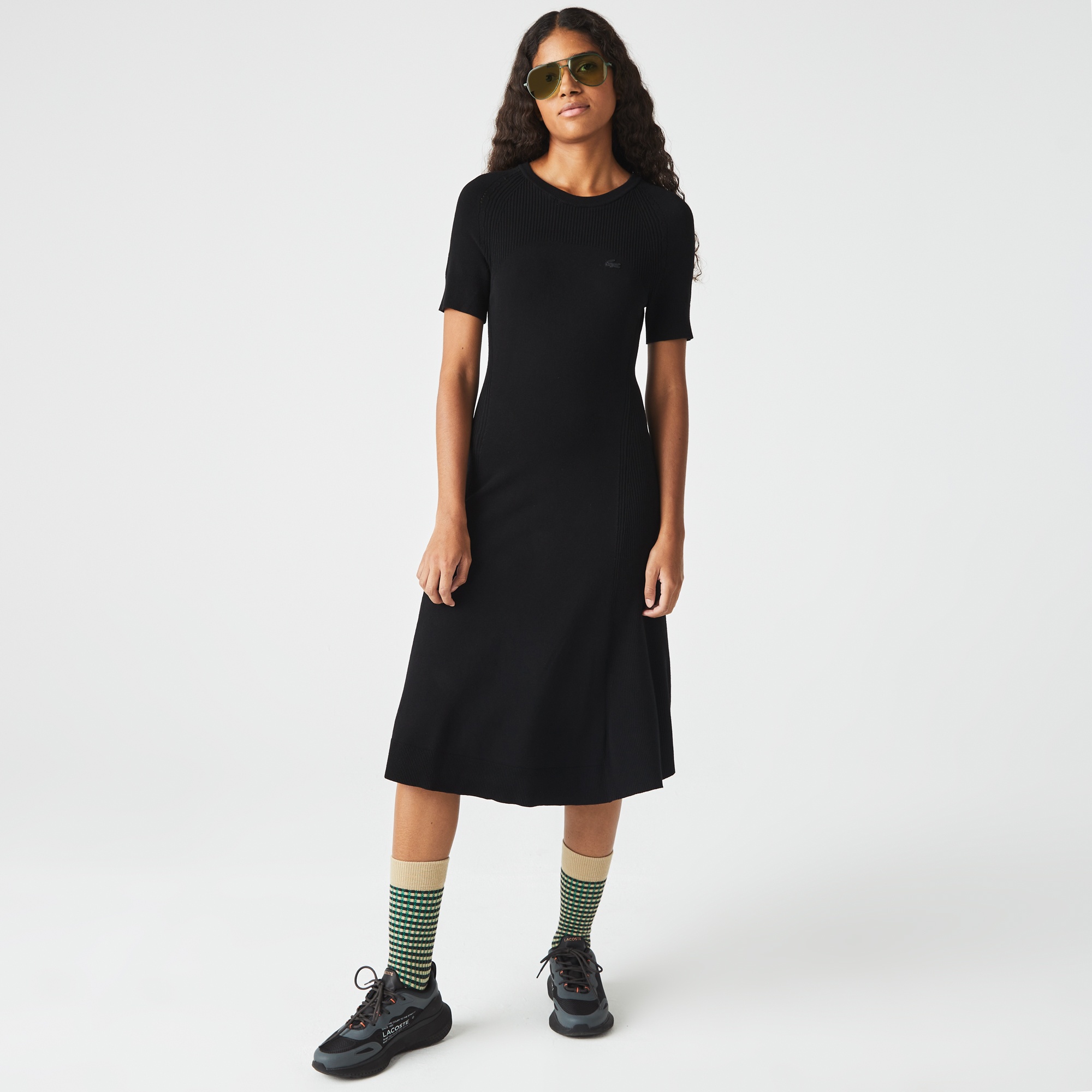 Lacoste Active Kadın Loose Fit Kısa Kollu Bisiklet Yaka Siyah Elbise