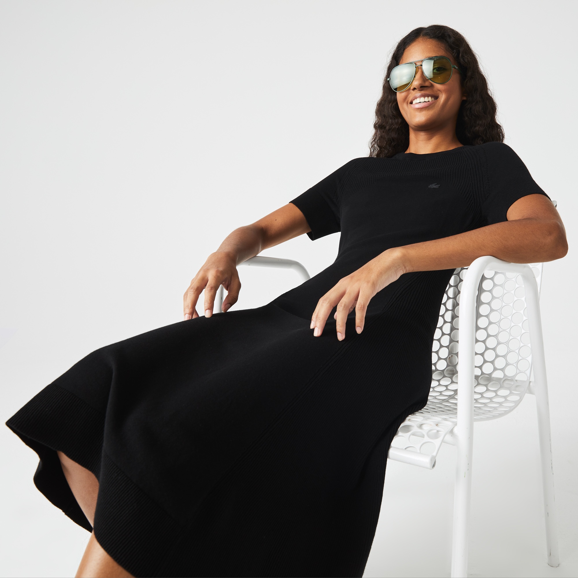 Lacoste Active Kadın Loose Fit Kısa Kollu Bisiklet Yaka Siyah Elbise