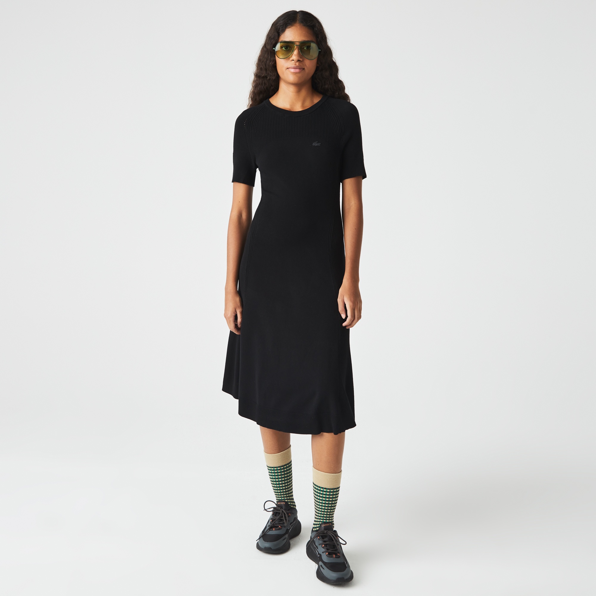 Lacoste Active Kadın Loose Fit Kısa Kollu Bisiklet Yaka Siyah Elbise