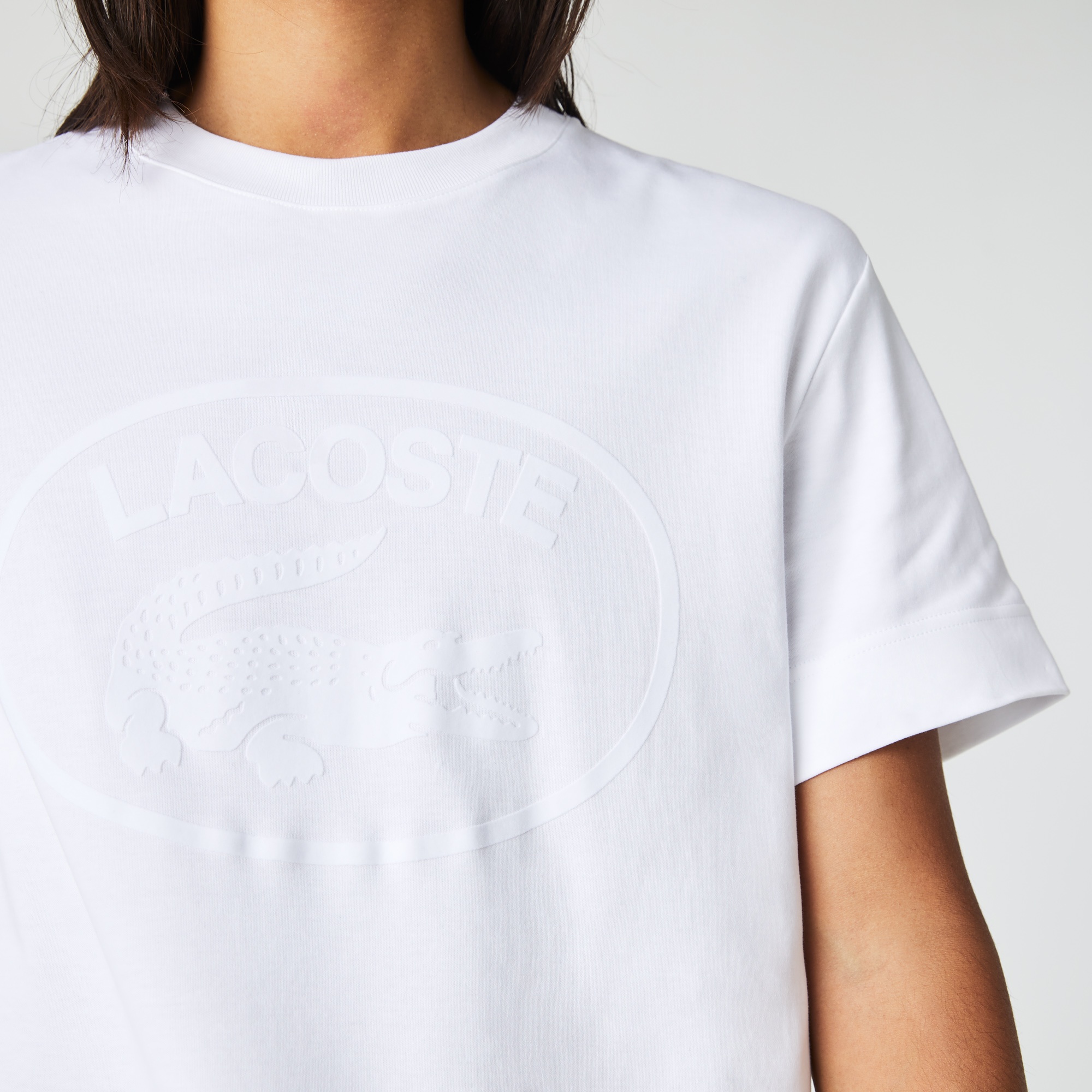 Lacoste Erkek Relaxed Fit Bisiklet Yaka Baskılı Organik Pamuk Beyaz T-Shirt