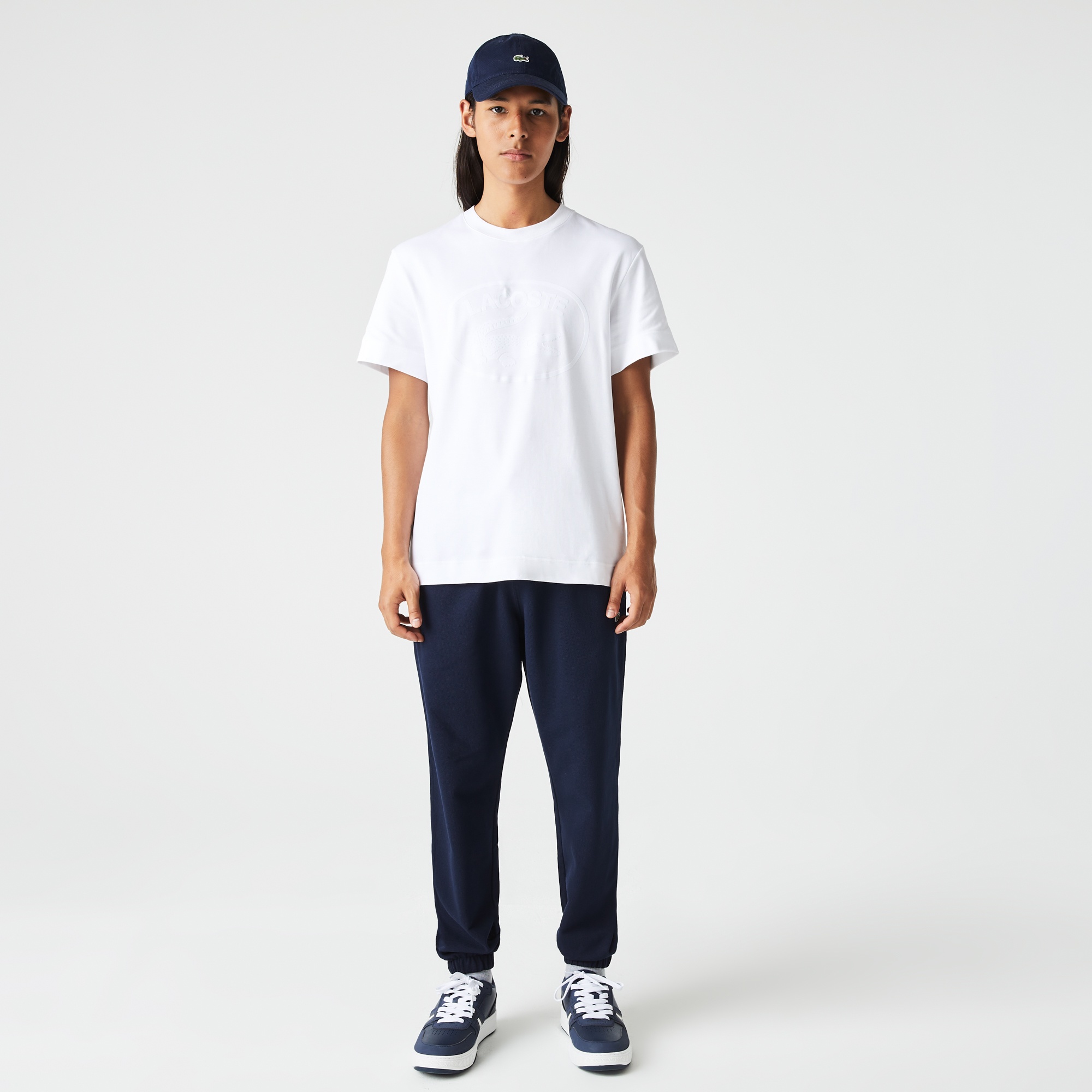 Lacoste Erkek Relaxed Fit Bisiklet Yaka Baskılı Organik Pamuk Beyaz T-Shirt